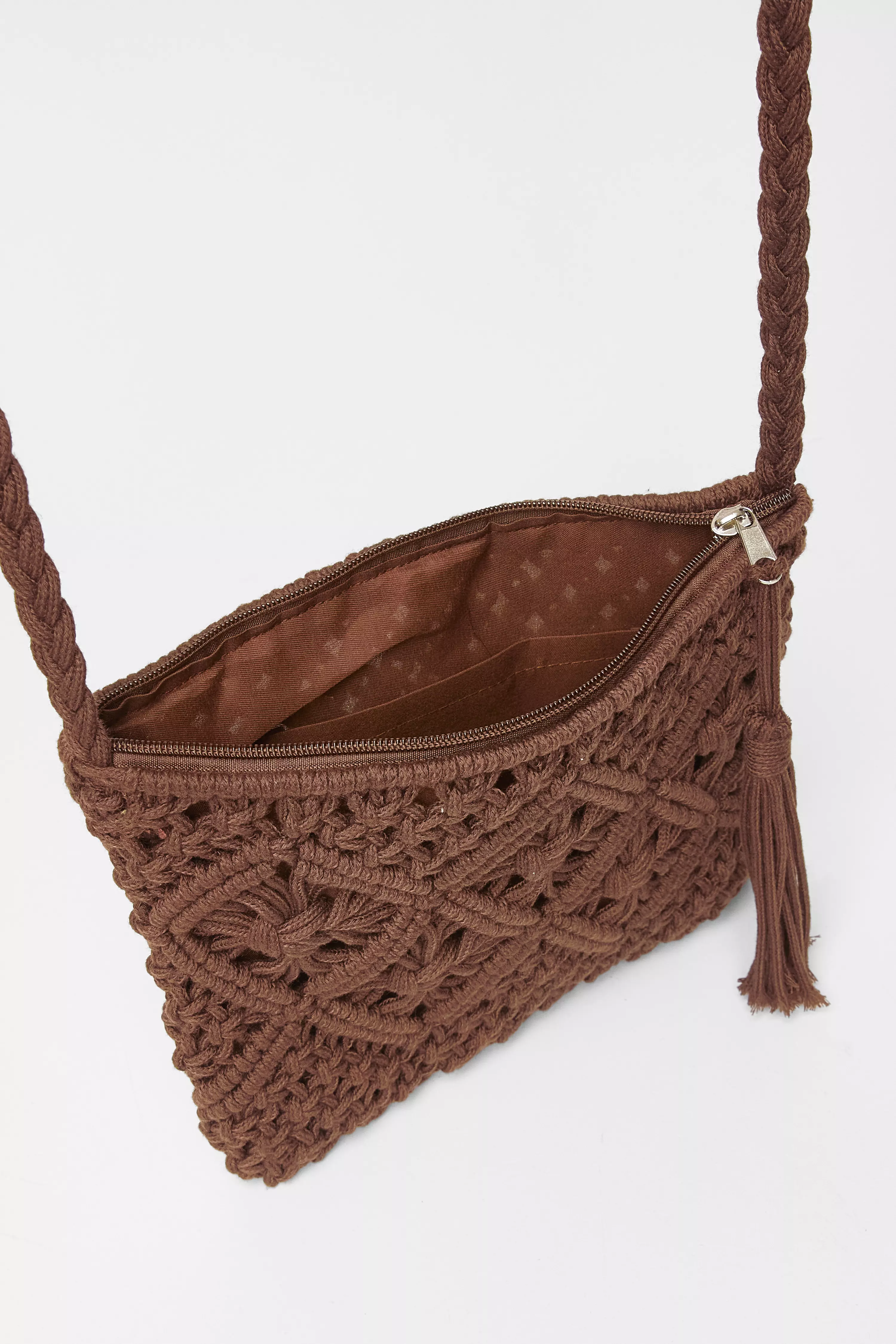 Brown Crochet Cross Body Bag