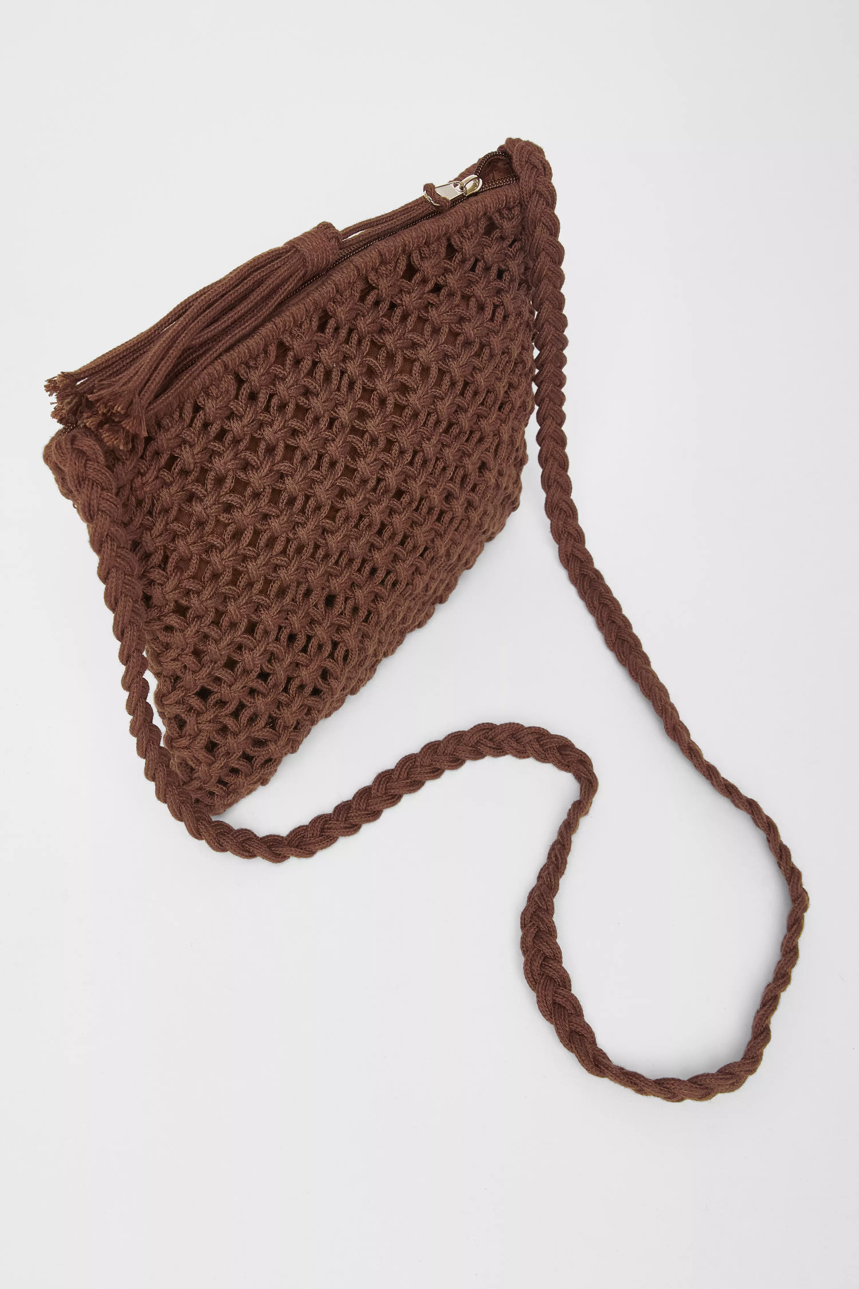 Brown Crochet Cross Body Bag