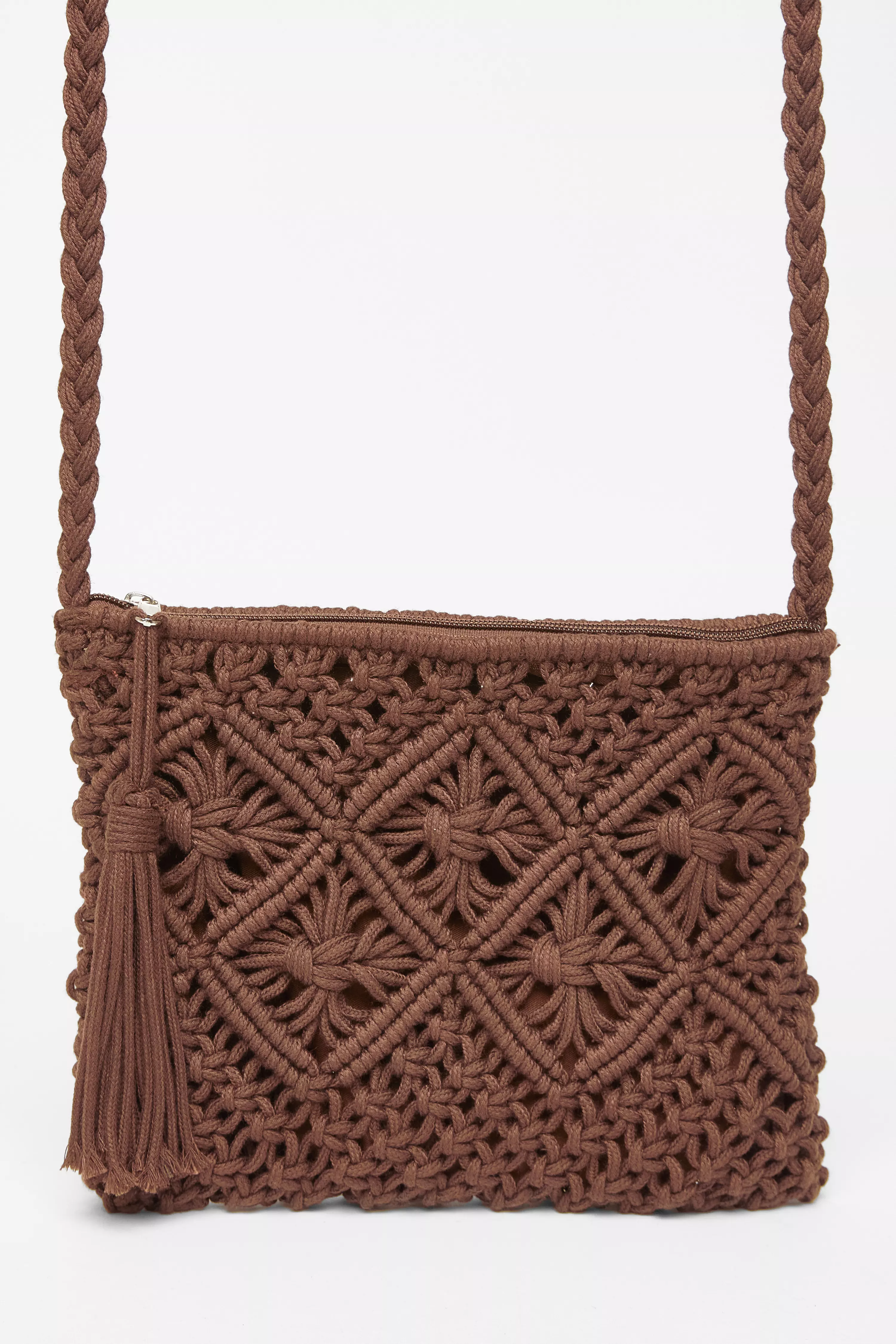Brown Crochet Cross Body Bag