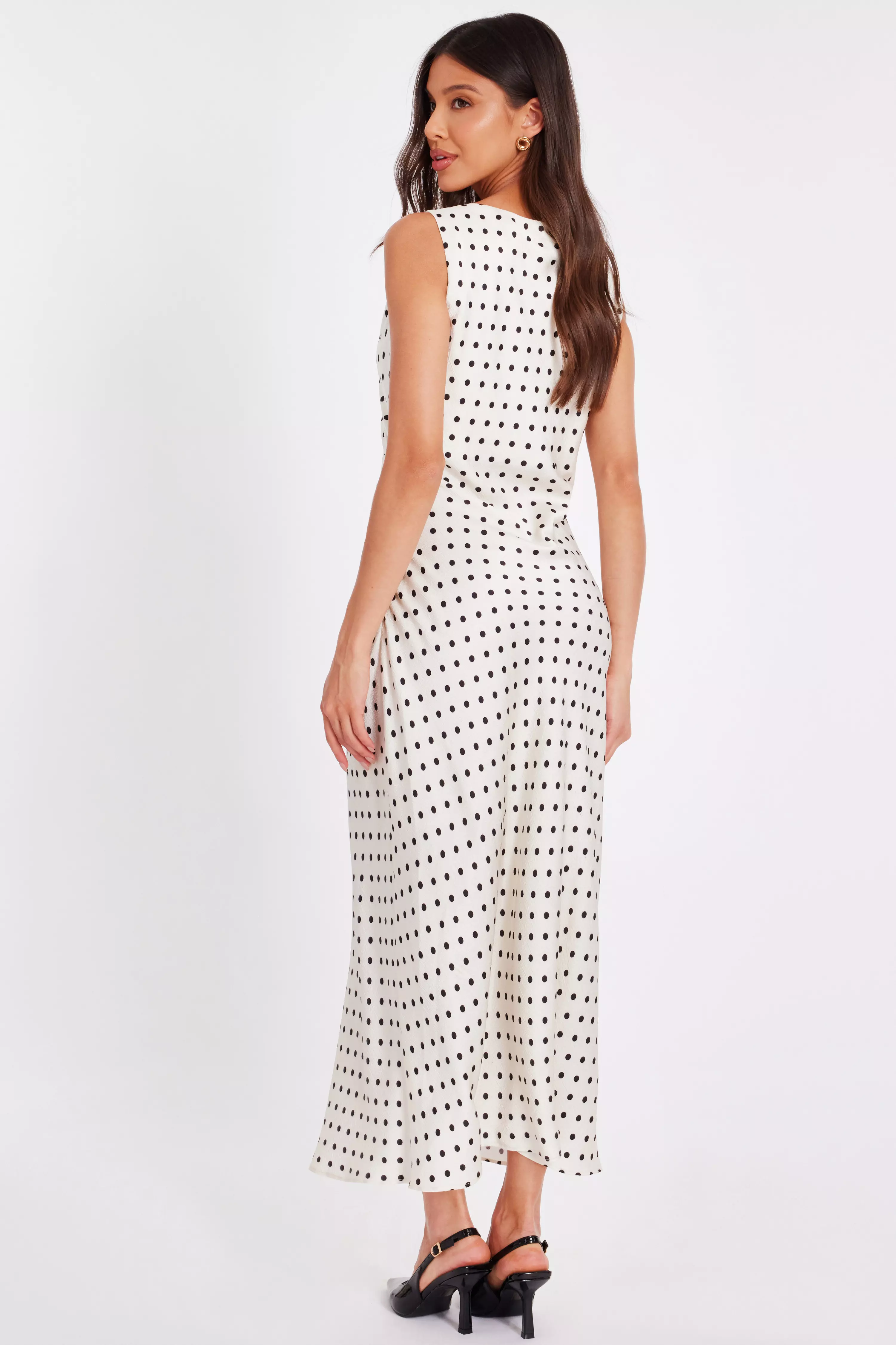 Cream Satin Polka Dot Midaxi Dress