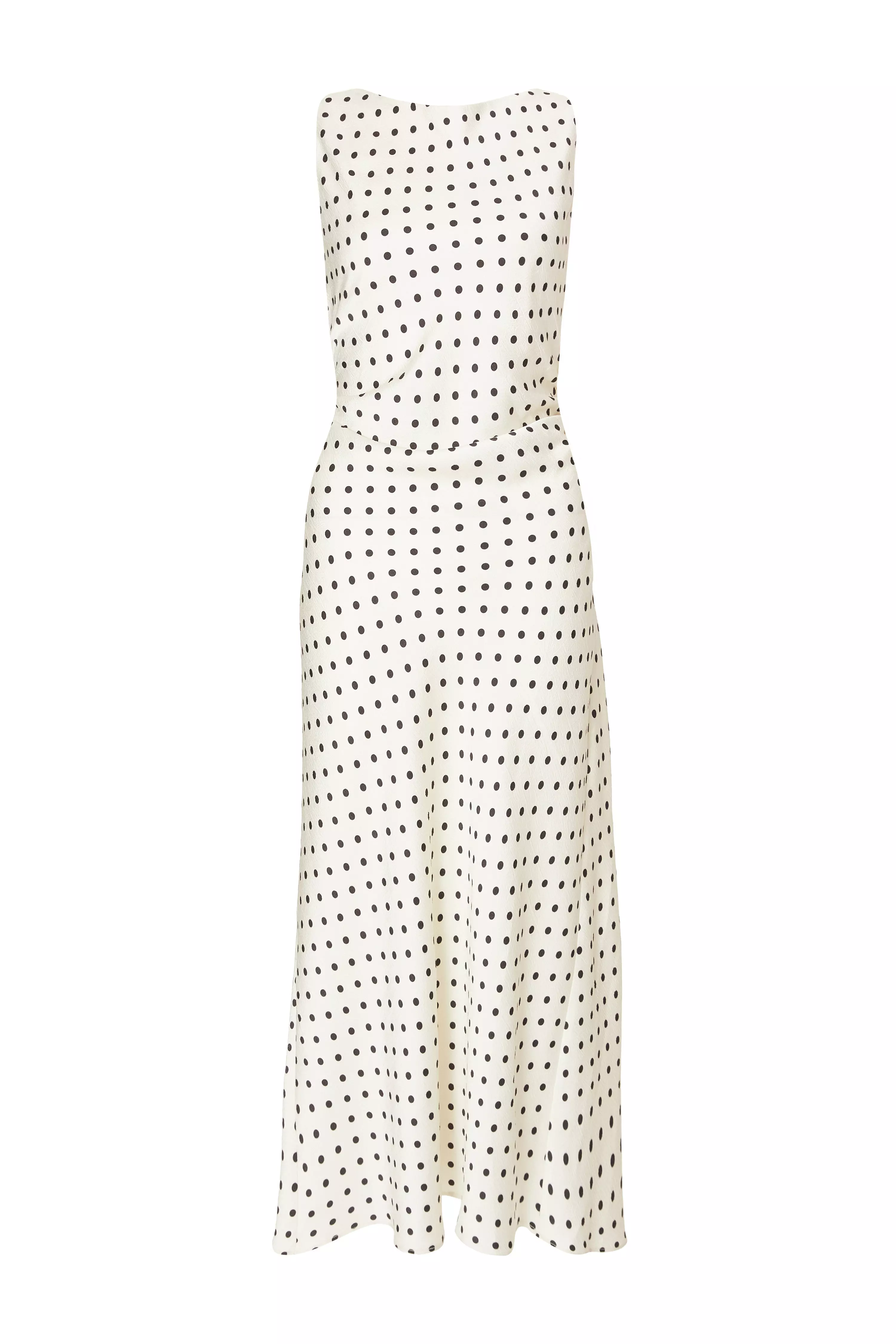 Cream Satin Polka Dot Midaxi Dress