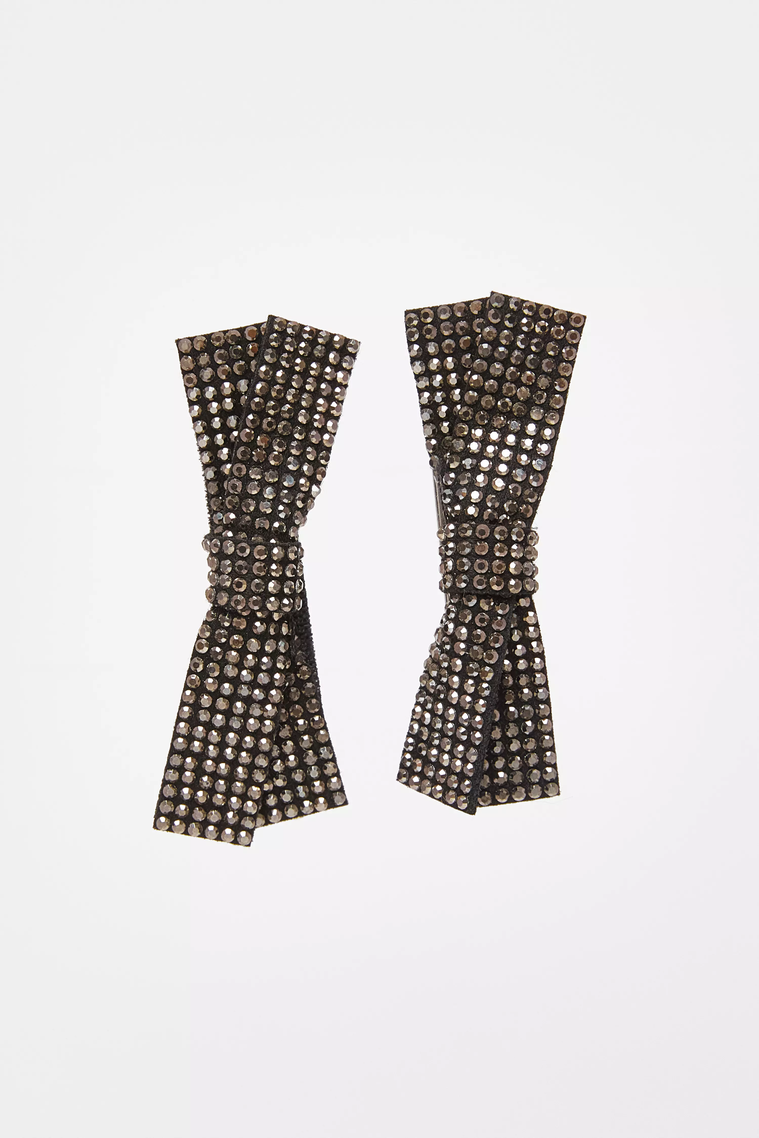 Black Diamante Bow Hair Clips