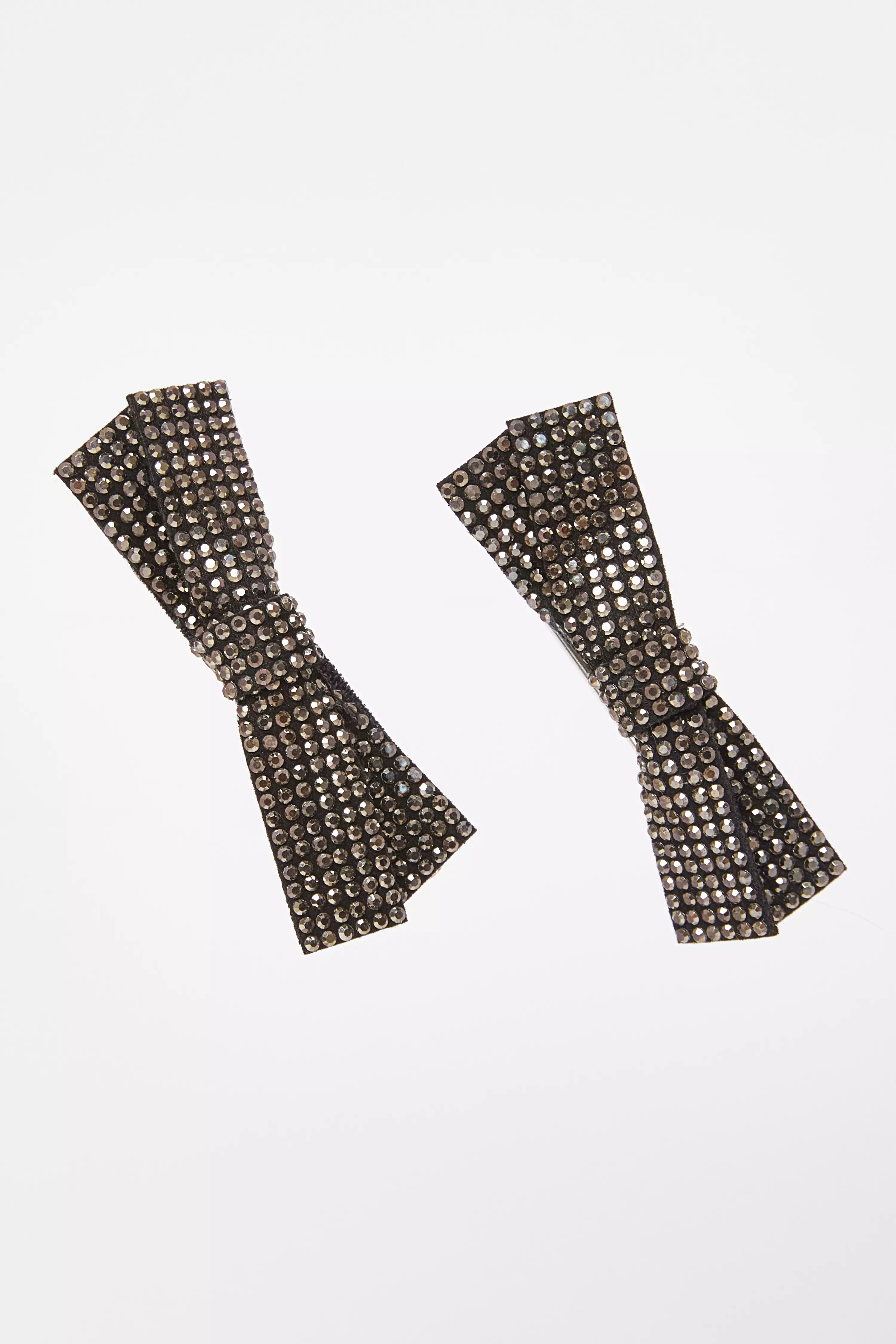 Black Diamante Bow Hair Clips