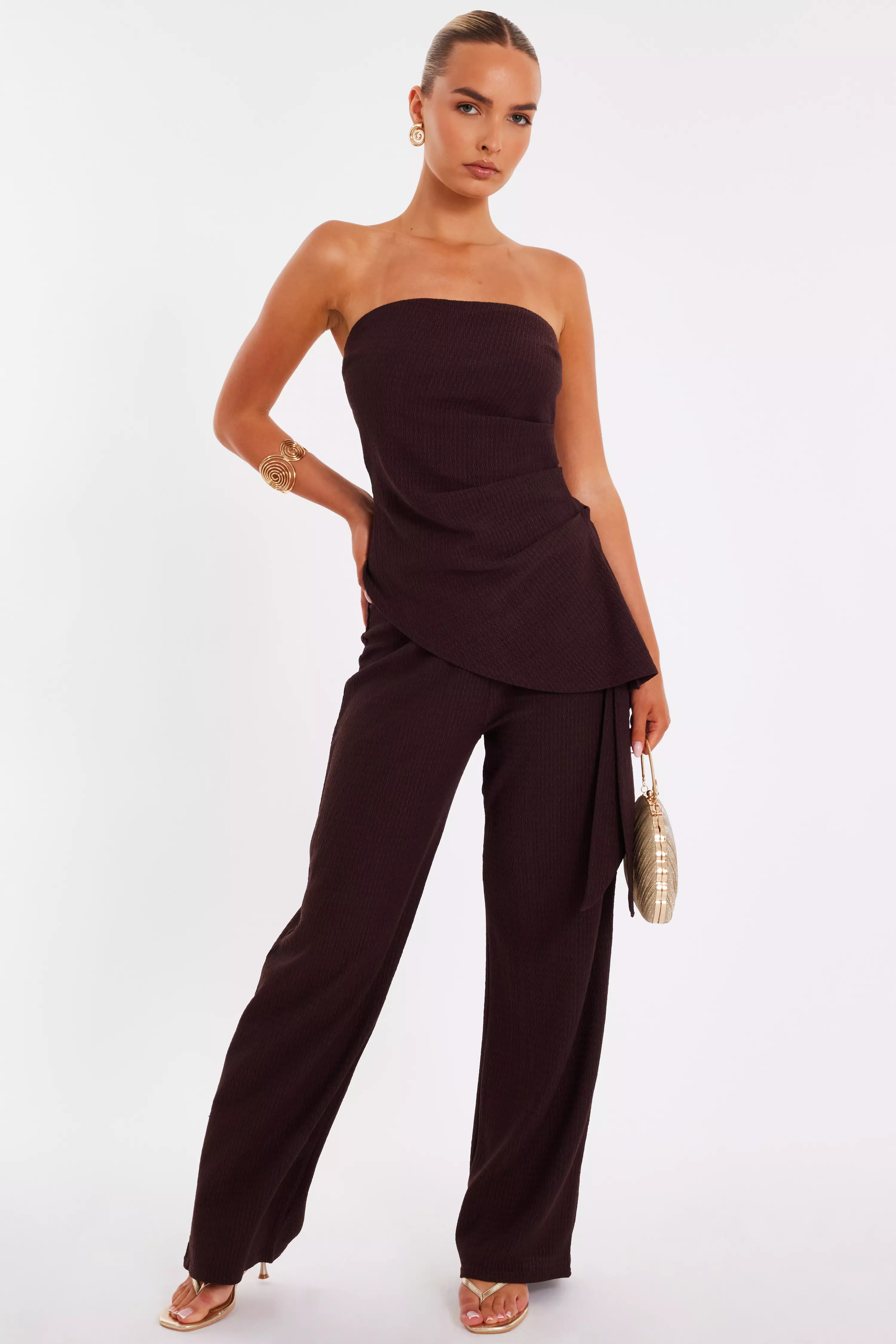 Brown Textured Bandeau Top