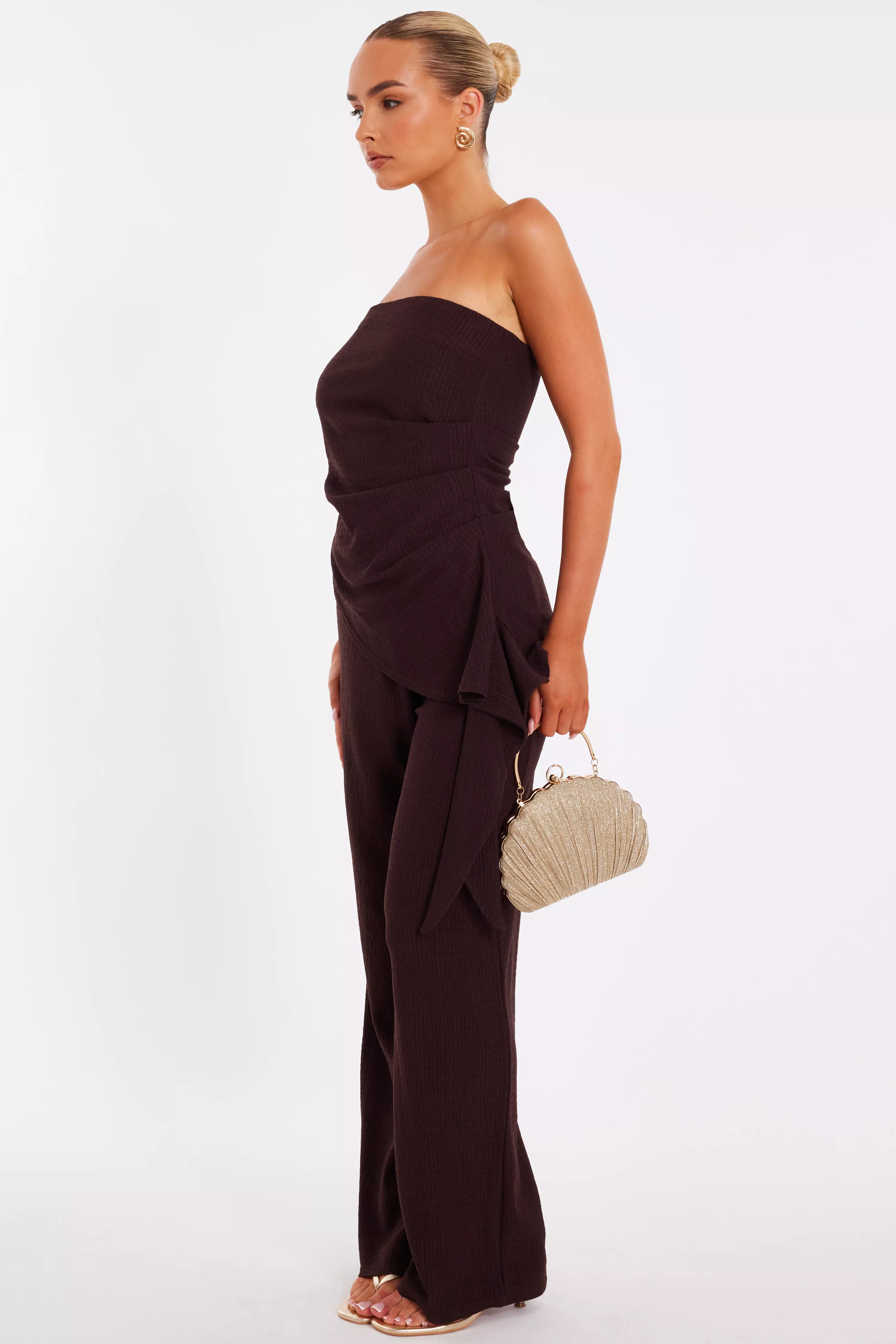 Brown Textured Bandeau Top