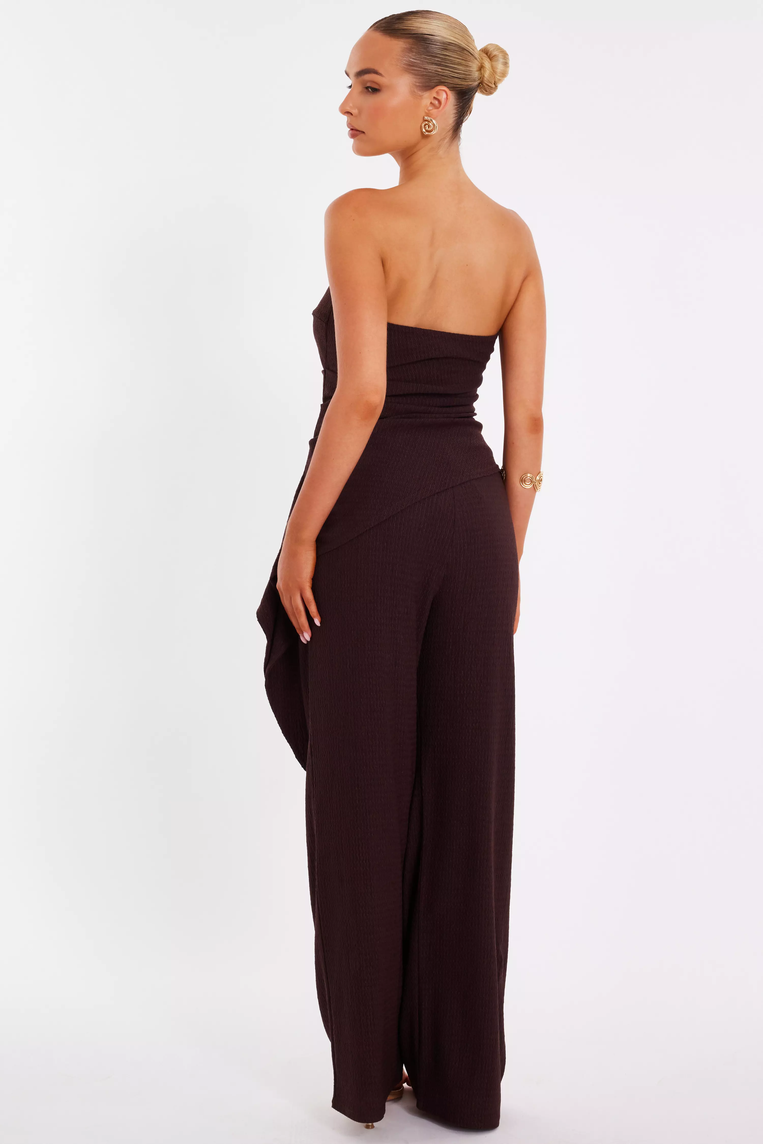 Brown Textured Palazzo Trousers