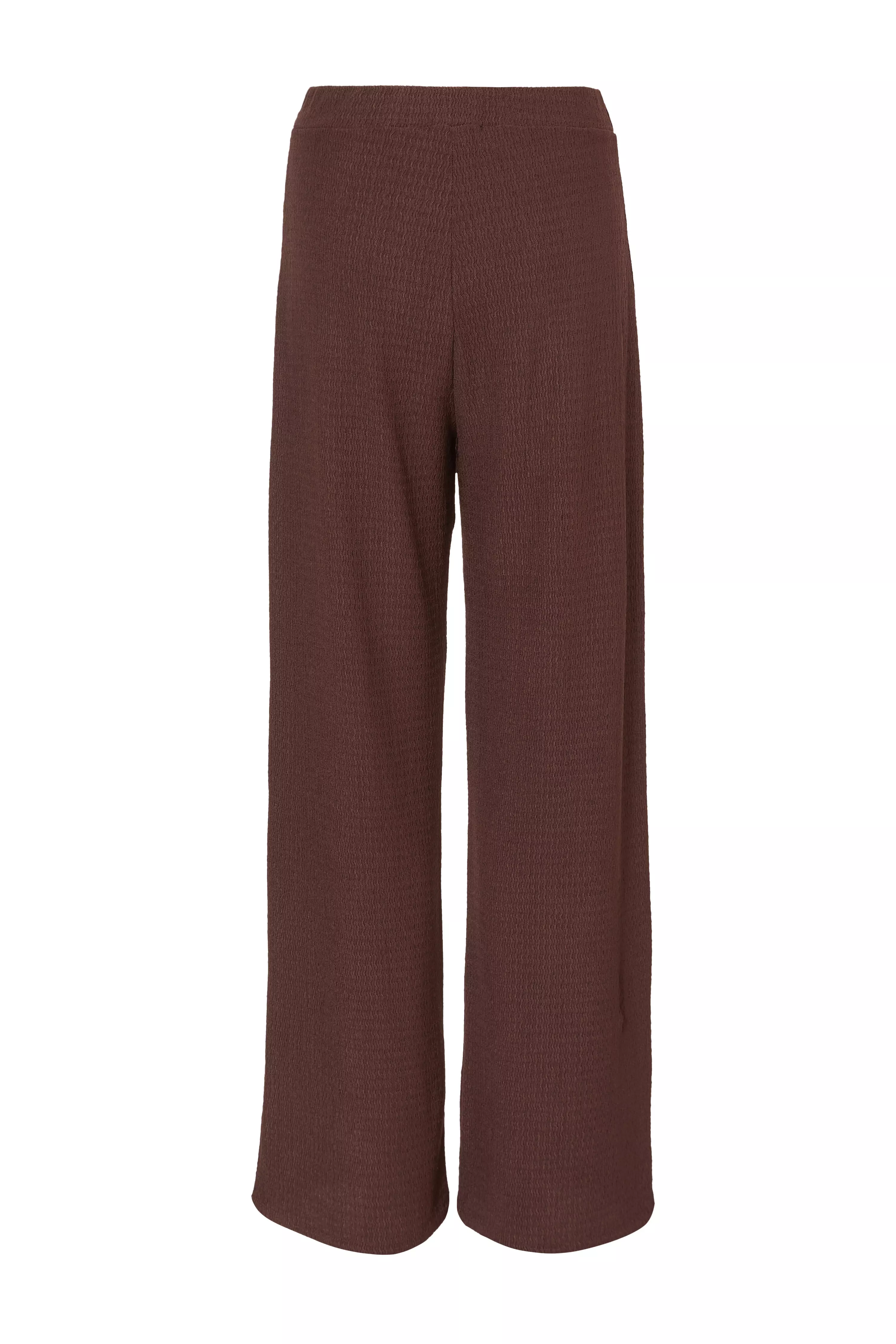 Brown Textured Palazzo Trousers