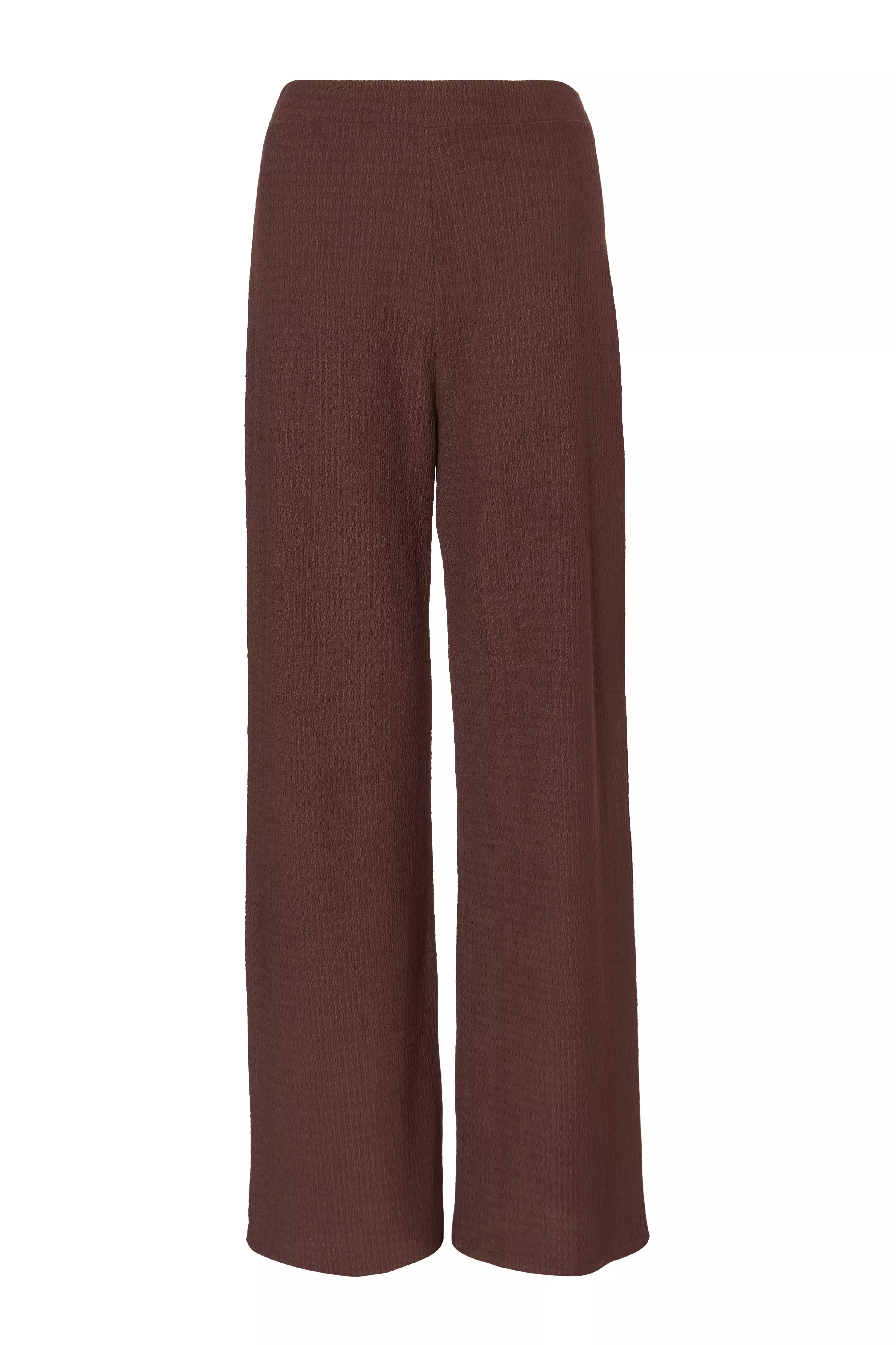 Brown Textured Palazzo Trousers