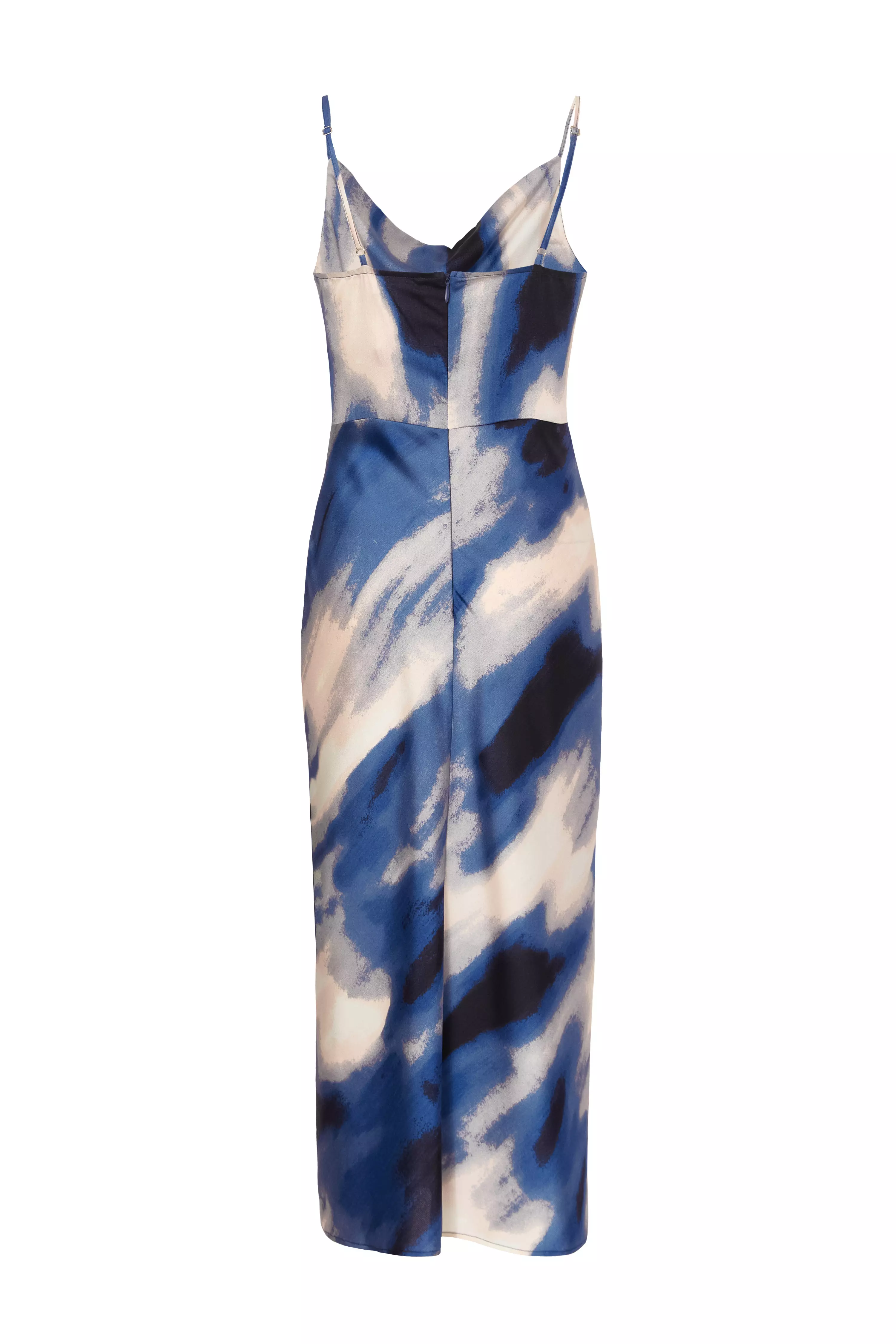 Petite Blue Satin Marble Midaxi Dress