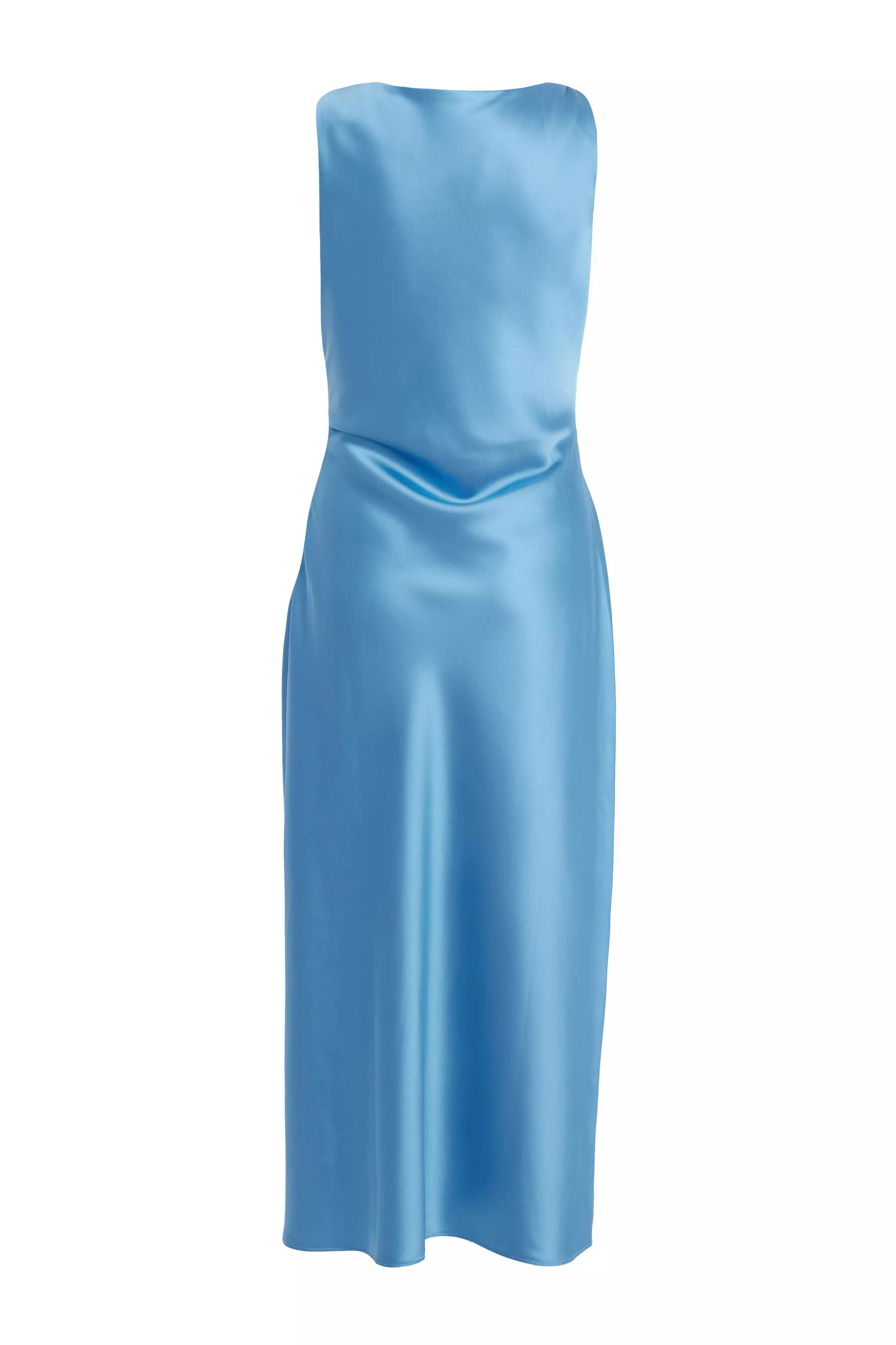 Petite Blue Satin Ruched Midaxi Dress