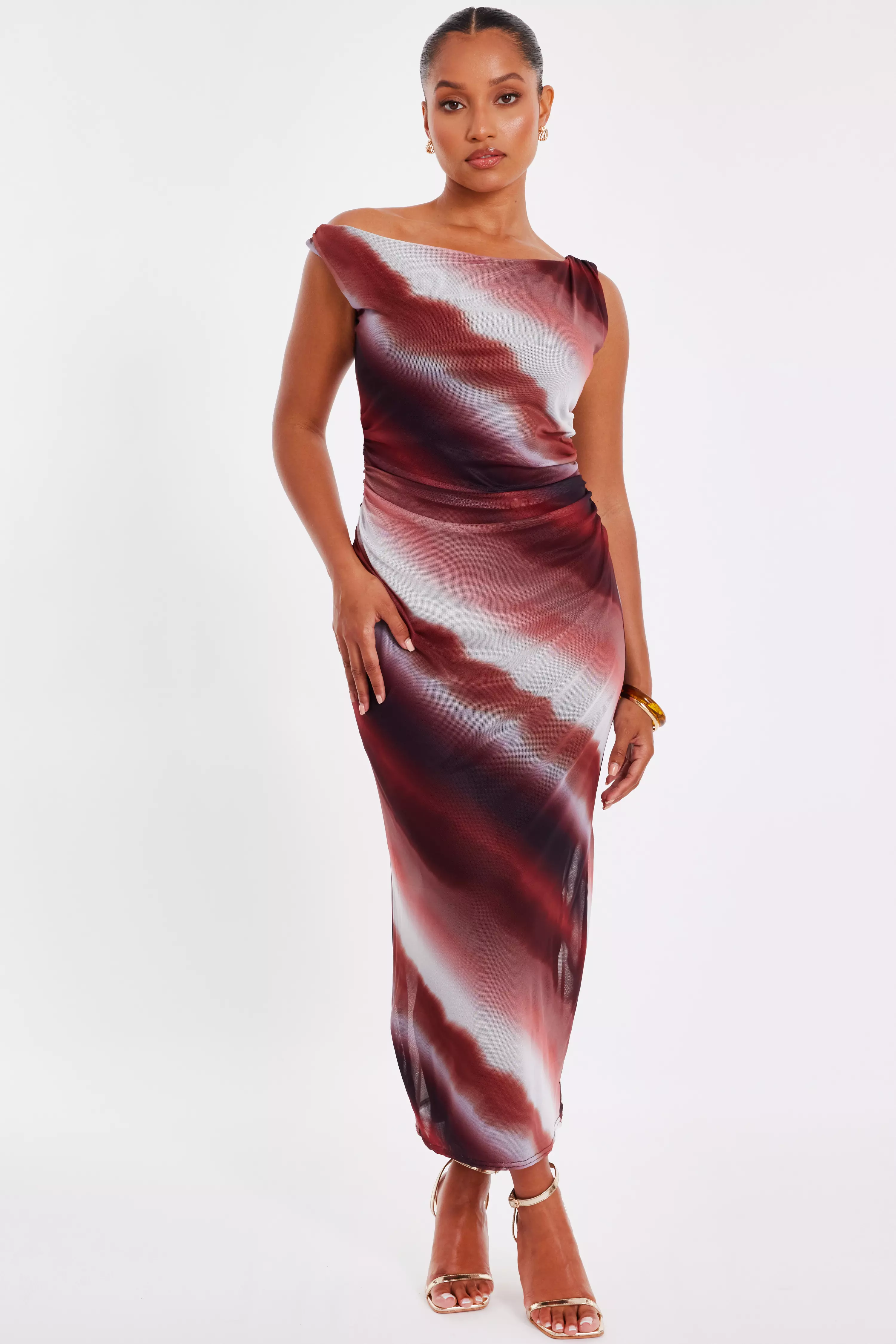Petite Brown Mesh Ombre Midaxi Dress