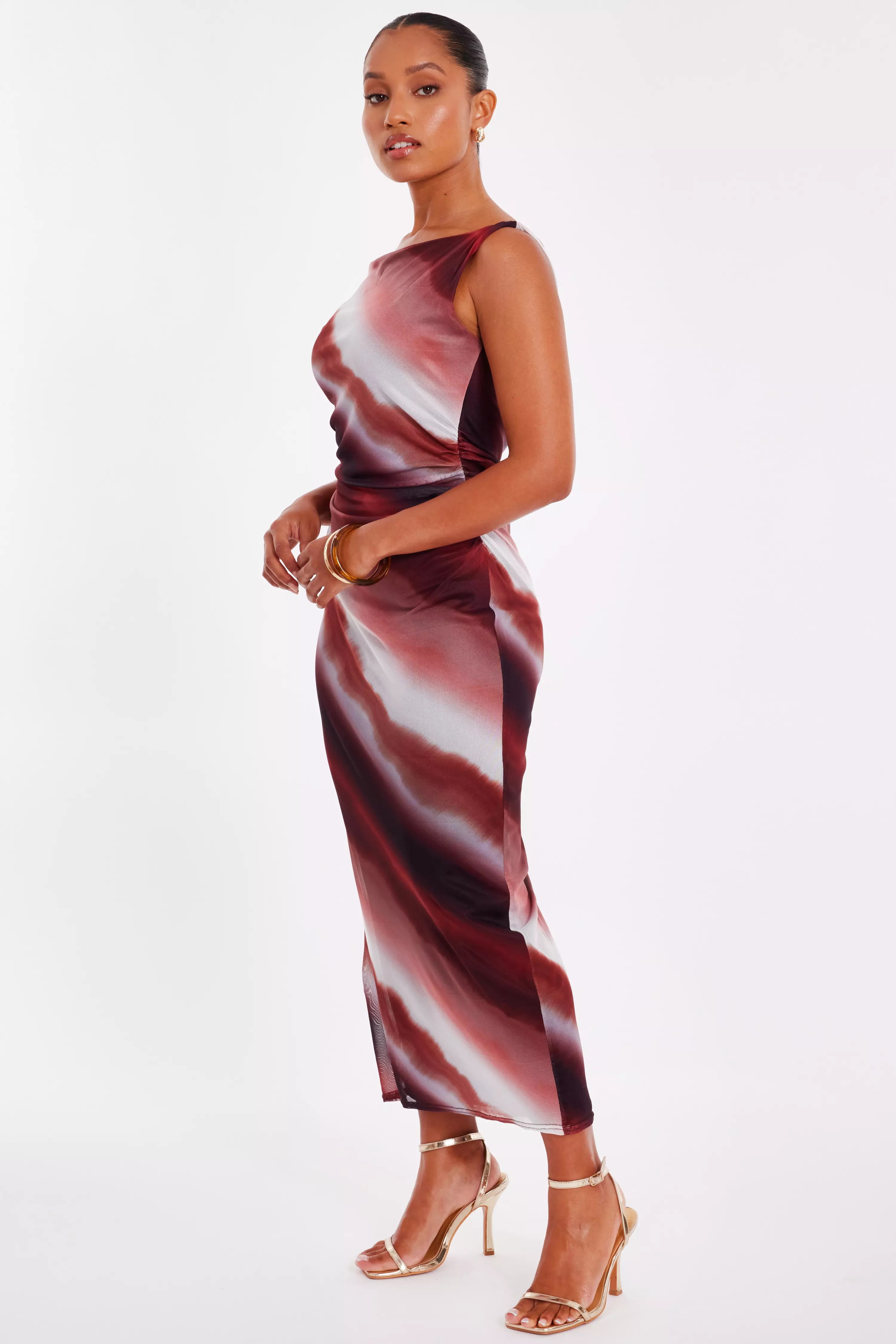 Petite Brown Mesh Ombre Midaxi Dress