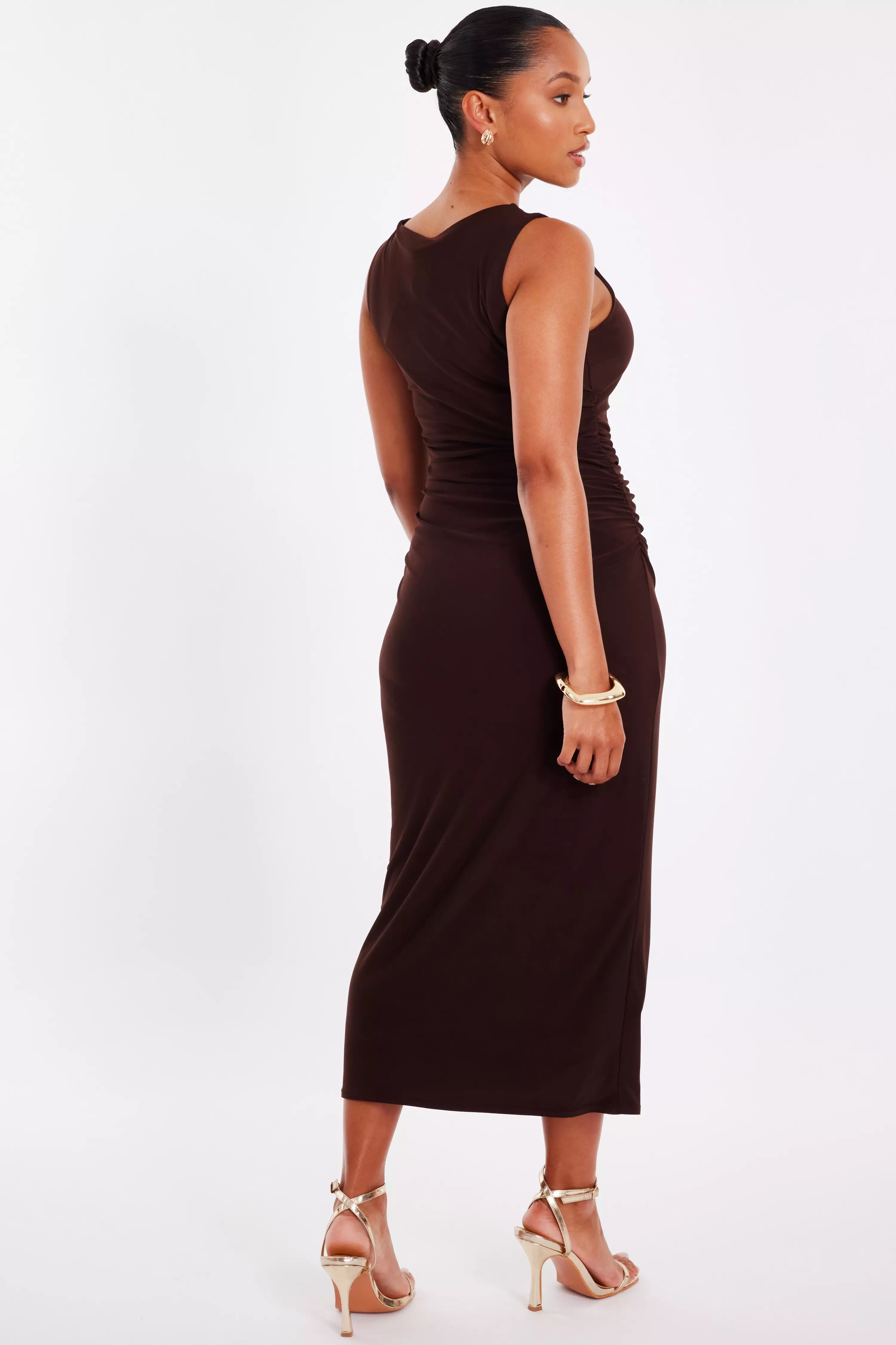 Petite Brown Gold Buckle Midaxi Dress
