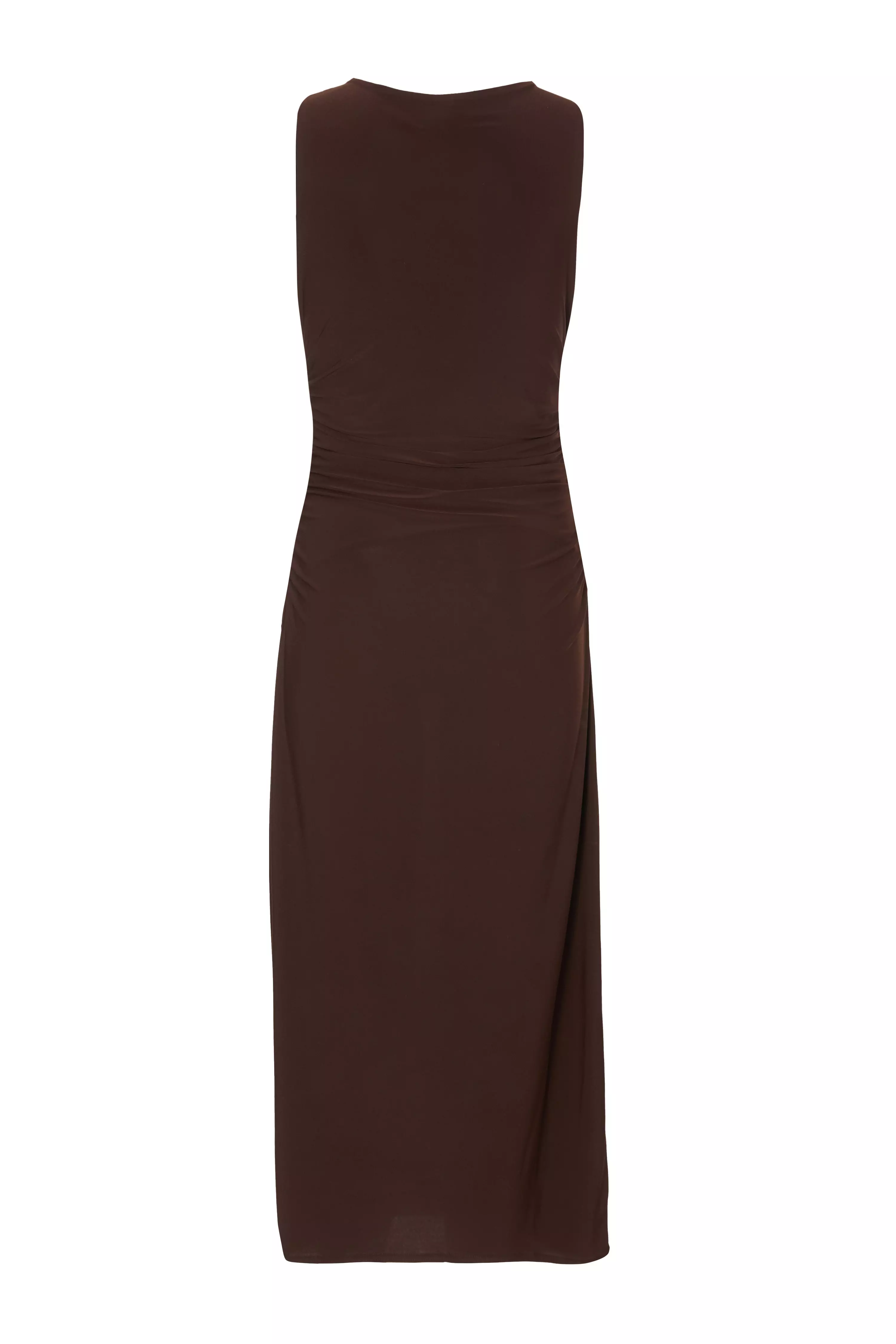 Petite Brown Gold Buckle Midaxi Dress