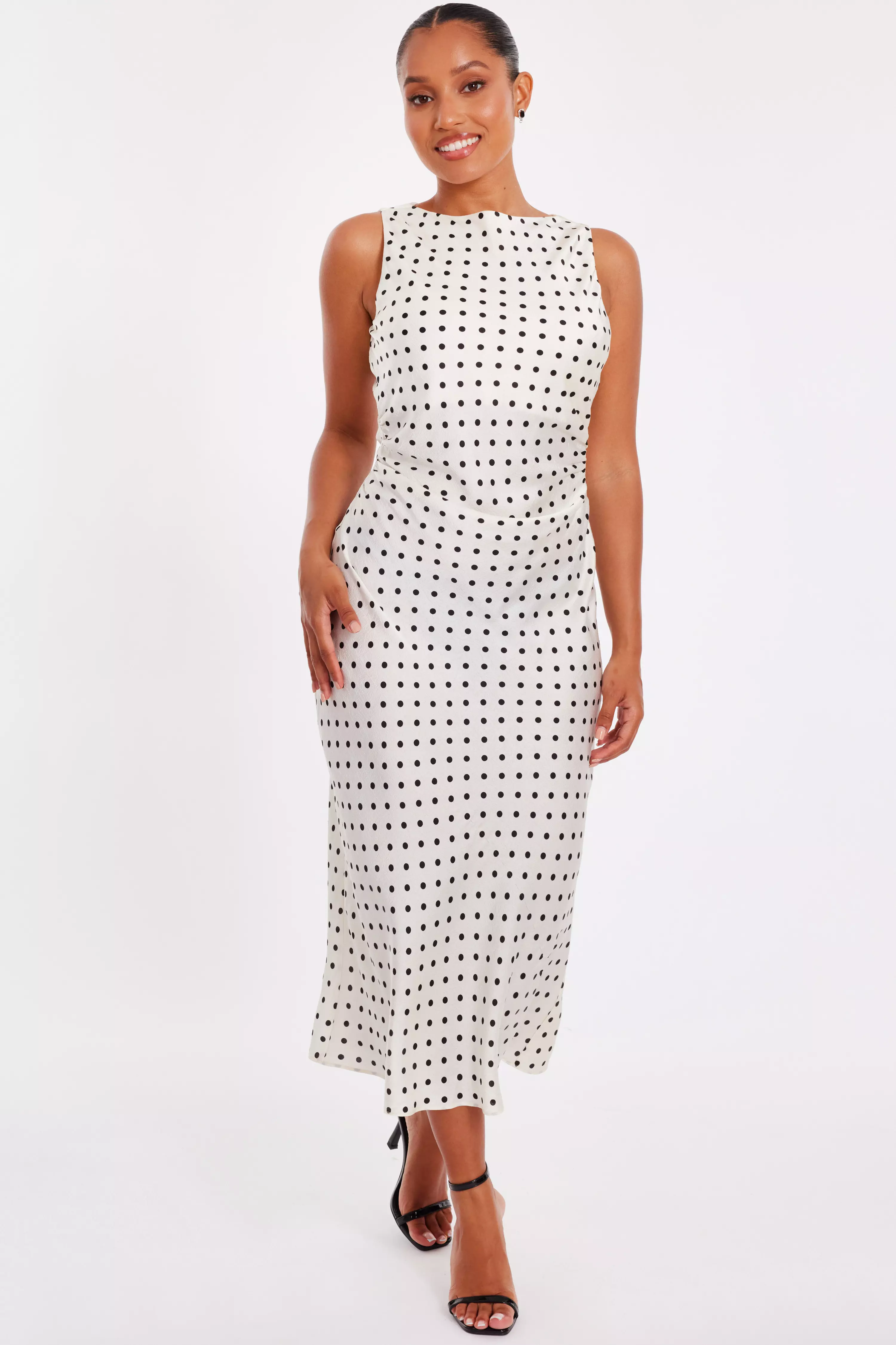 Petite Cream Satin Polka Dot Midaxi Dress