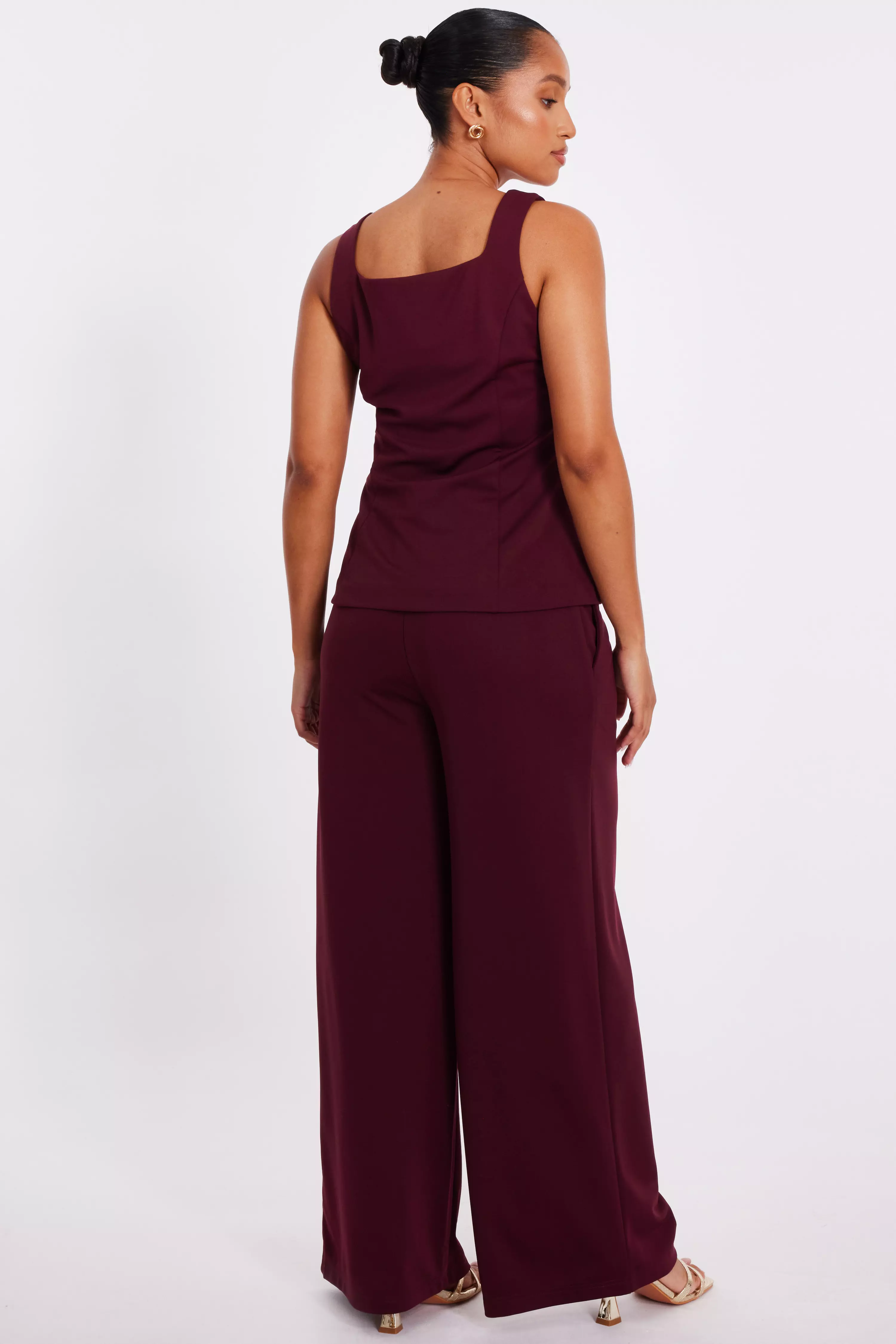 Petite Dark Red Button Front Waistcoat