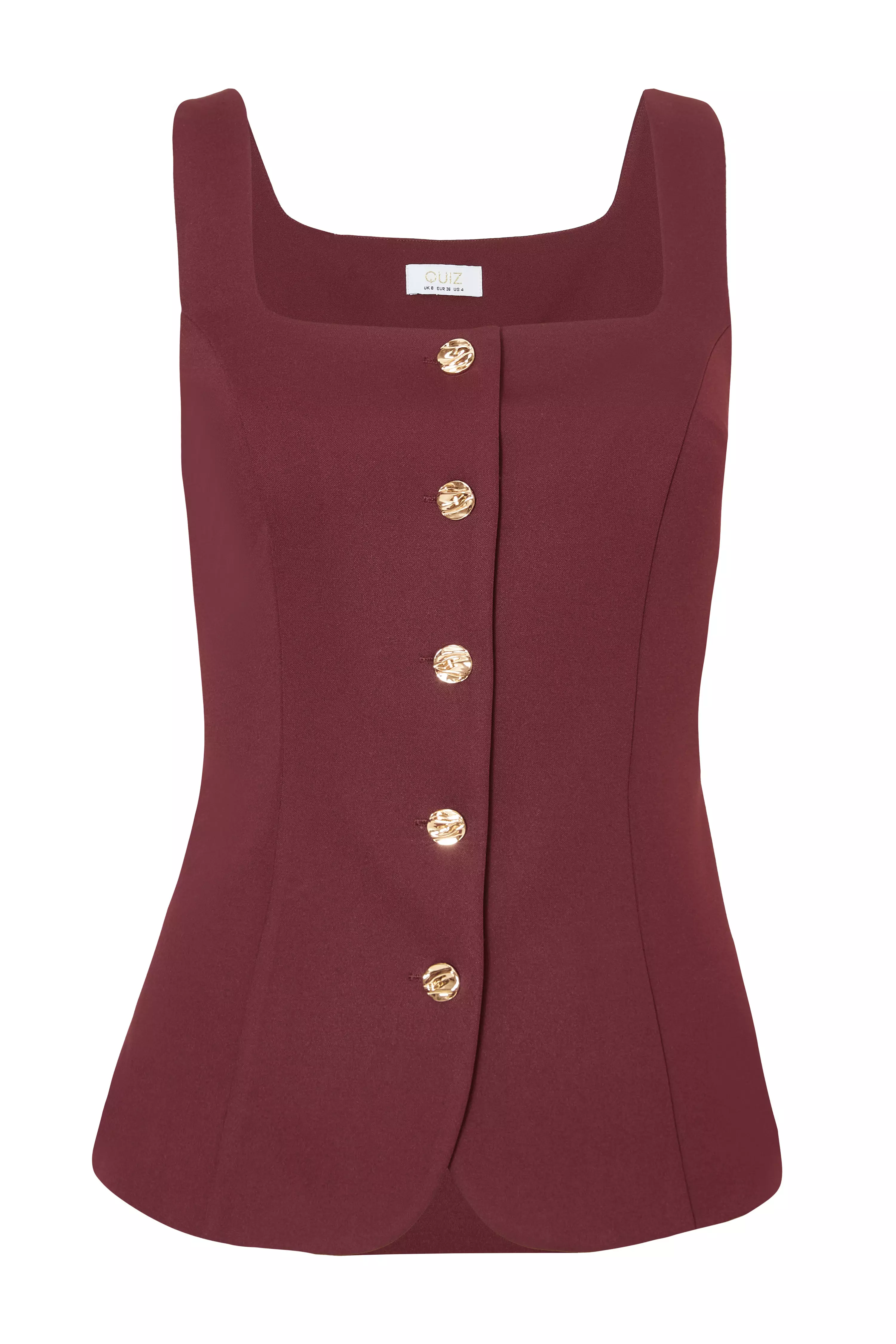 Petite Dark Red Button Front Waistcoat