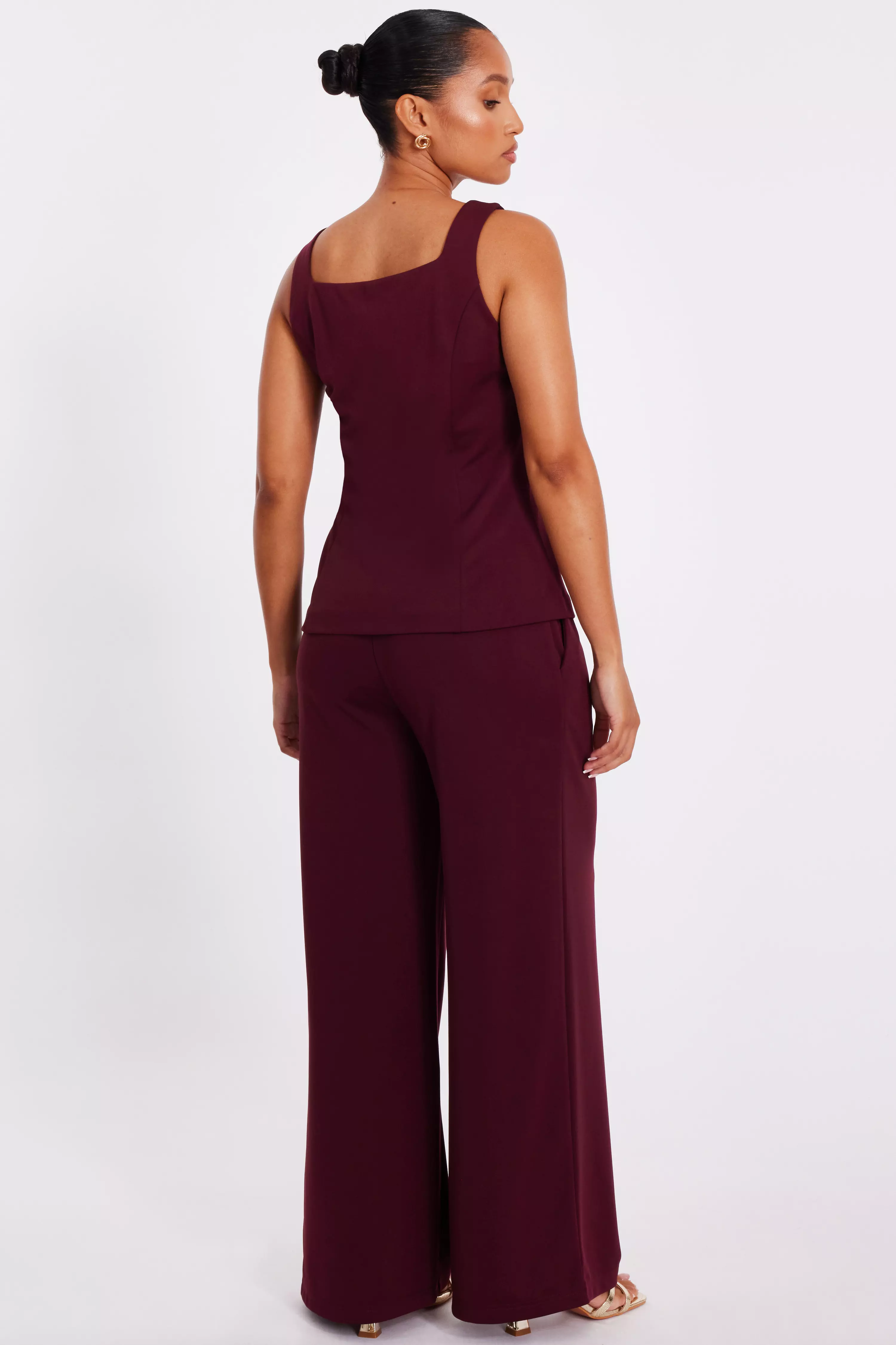 Petite Dark Red Wide Leg Trousers
