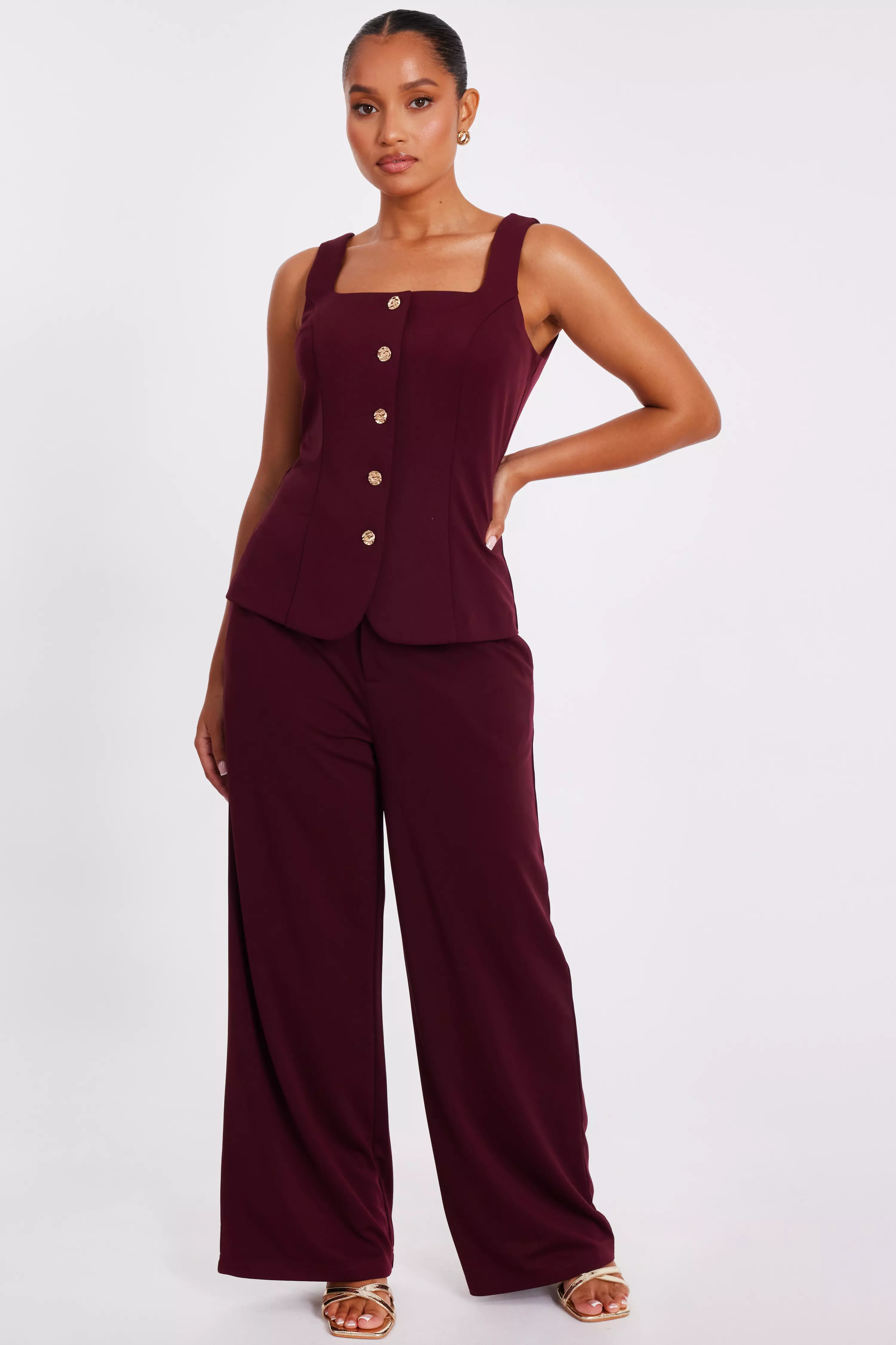 Petite Dark Red Wide Leg Trousers