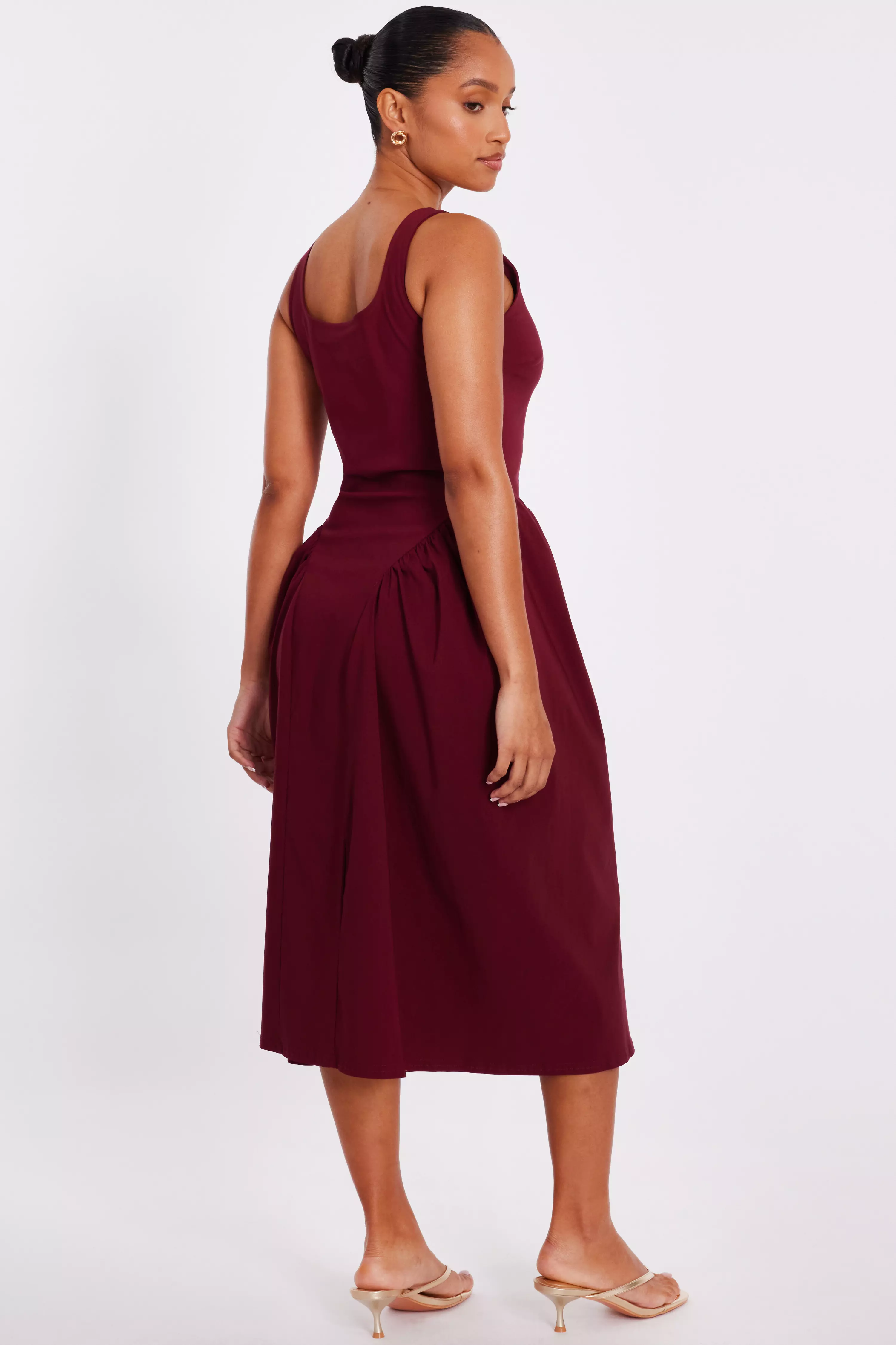 Petite Dark Red Ruched Side Midaxi Dress