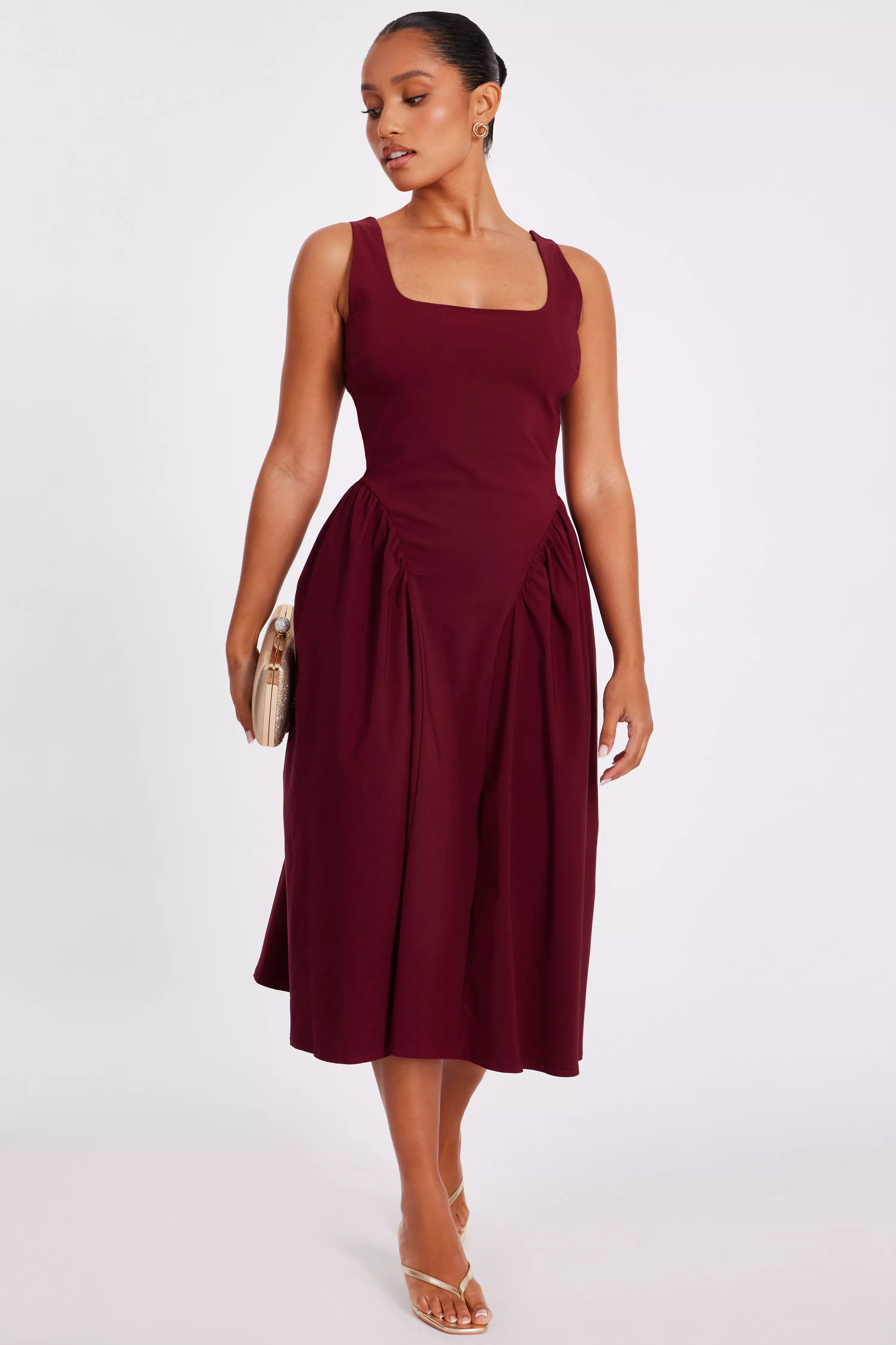 Petite Dark Red Ruched Side Midaxi Dress
