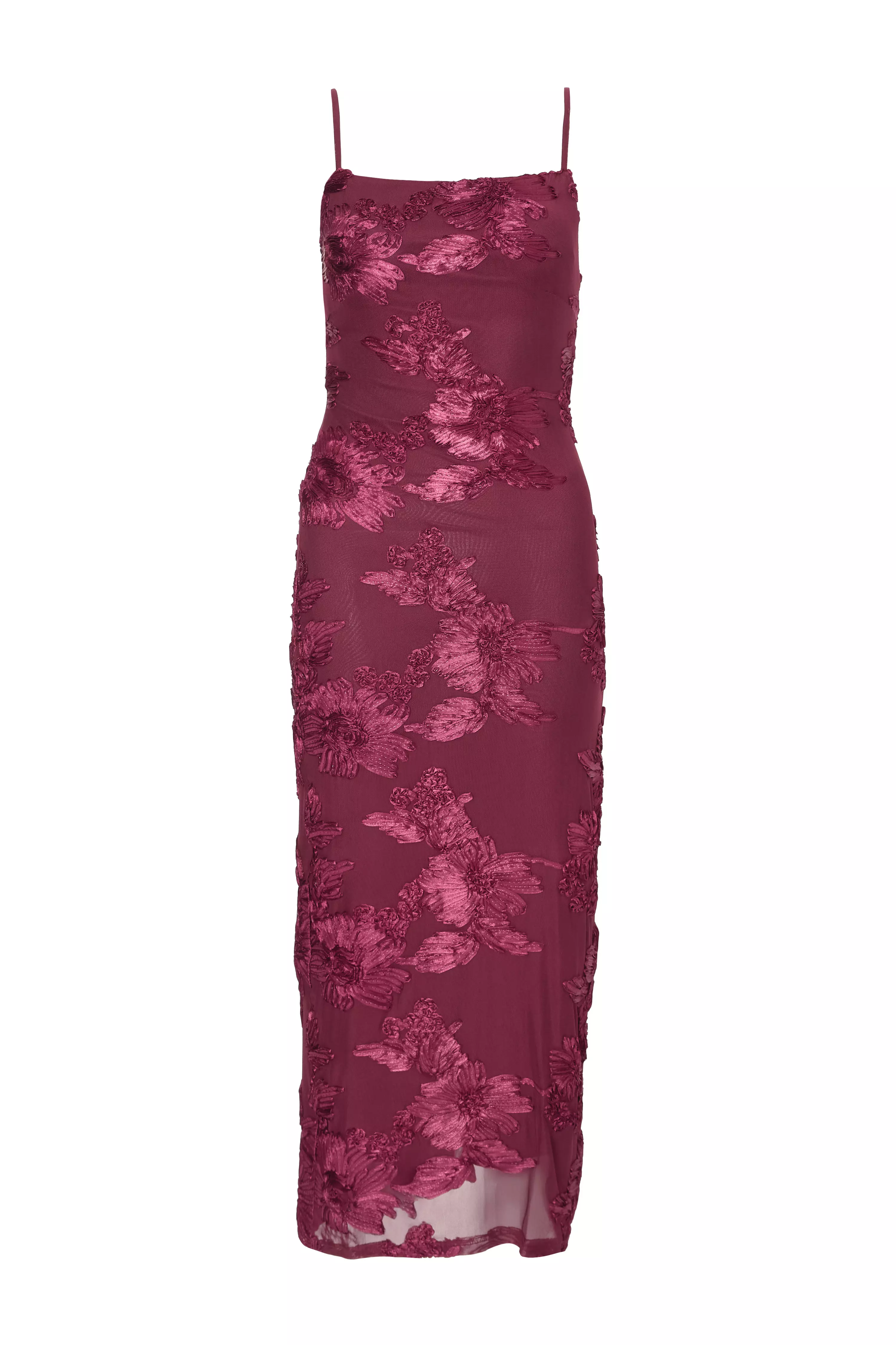 Petite Dark Red Floral Applique Midaxi Dress