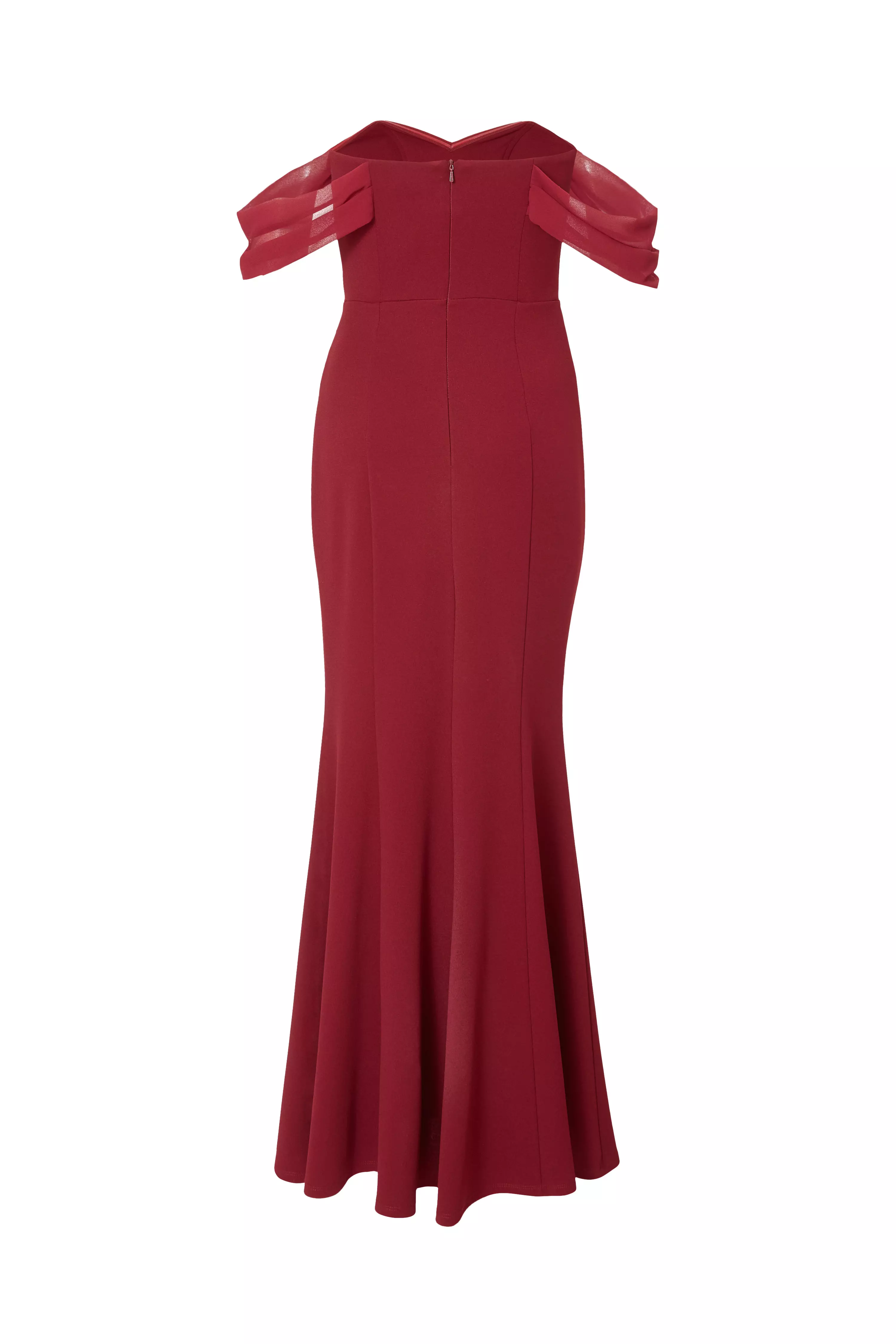 Petite Dark Red Chiffon Bardot Maxi Dress