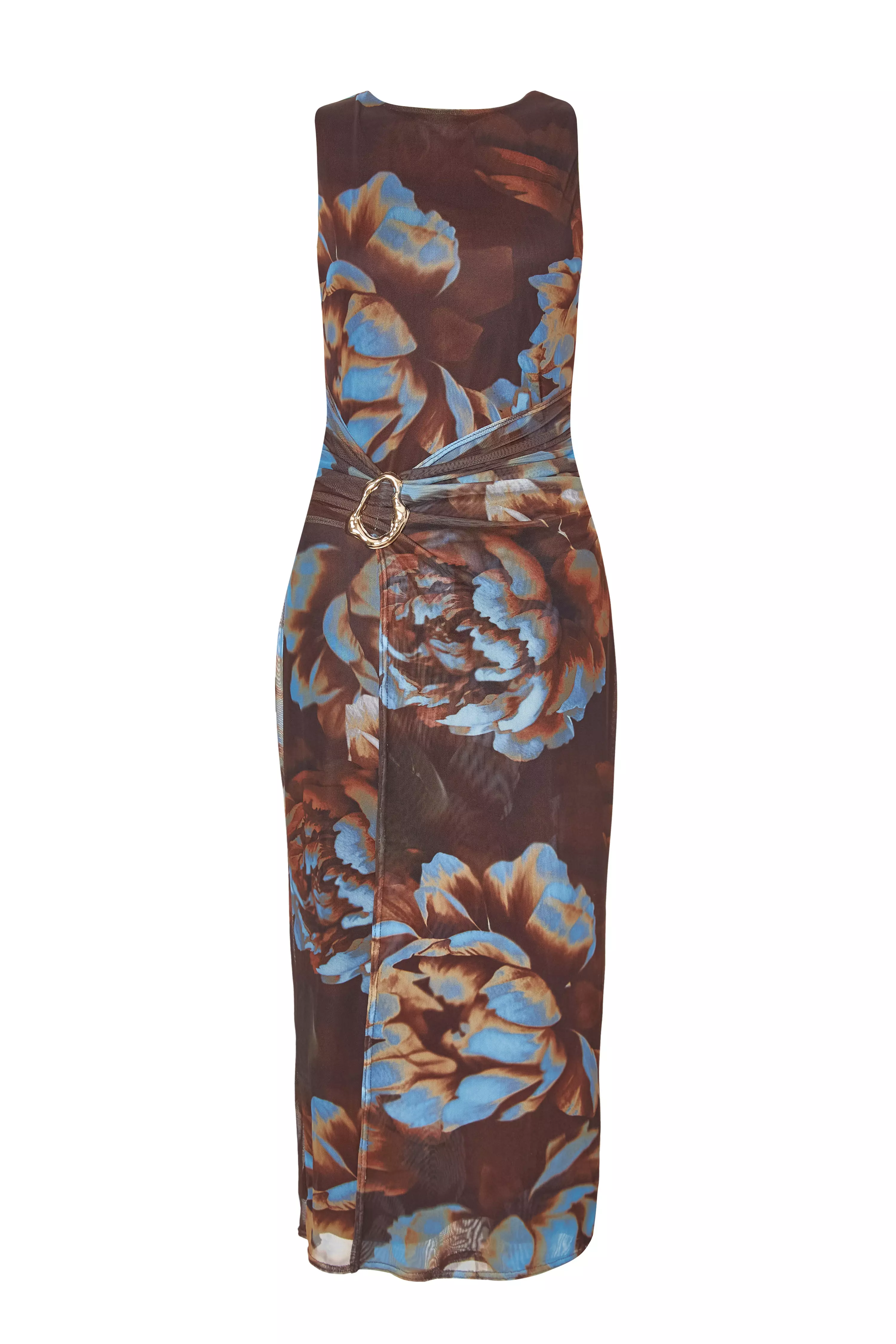 Petite Brown Floral Mesh Midaxi Dress