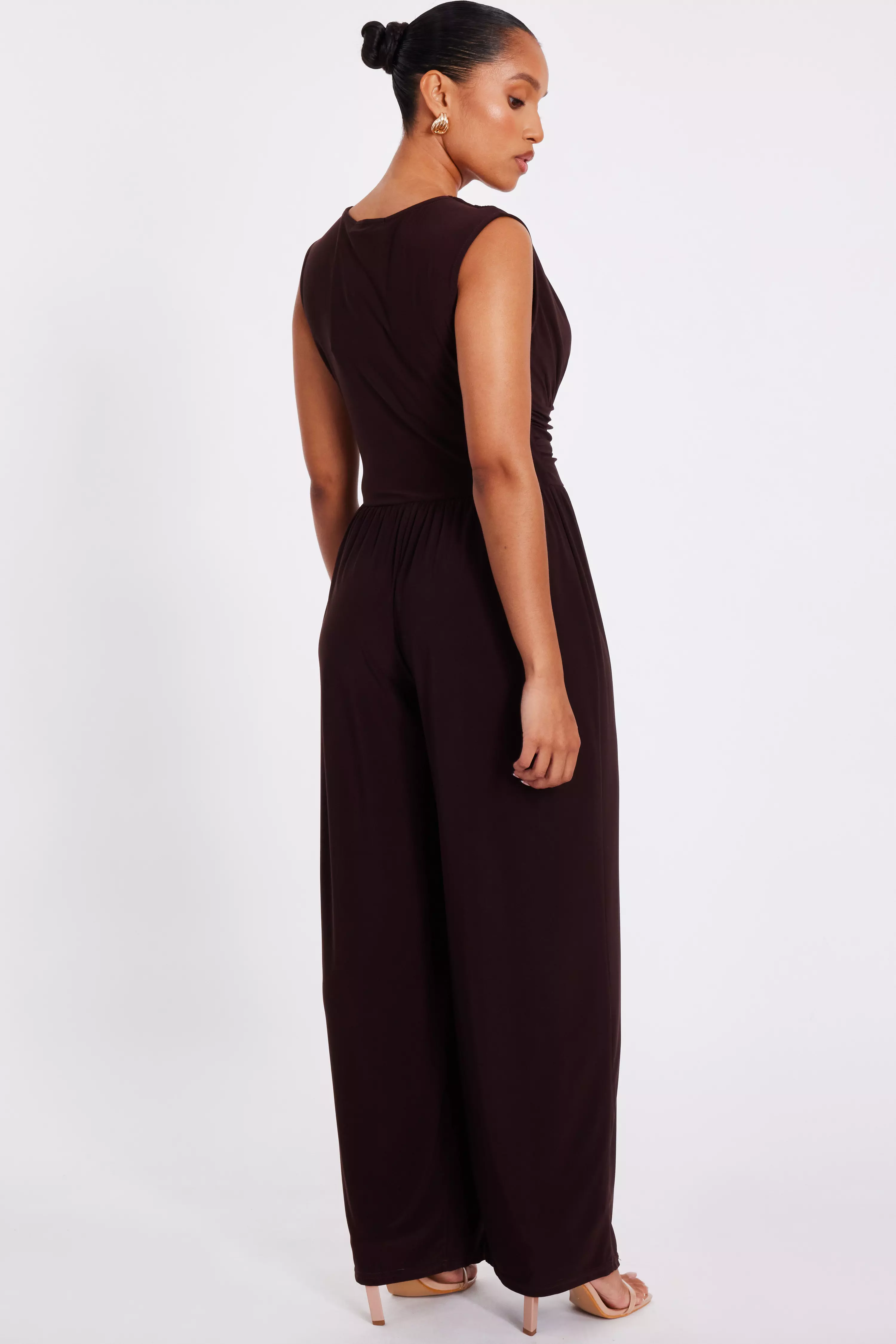 Petite Brown Ruched Jumpsuit