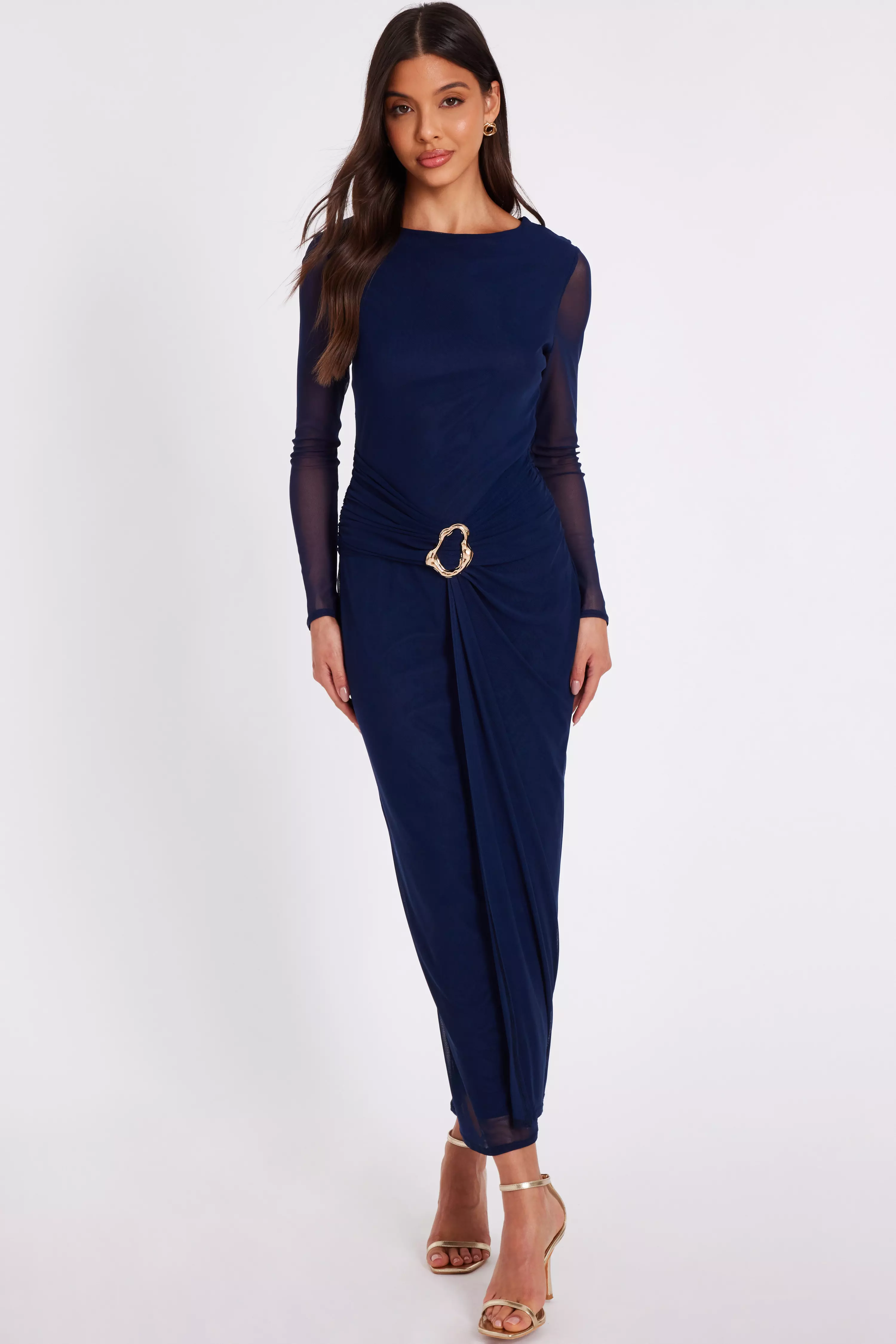 Navy Mesh Buckle Midaxi Dress