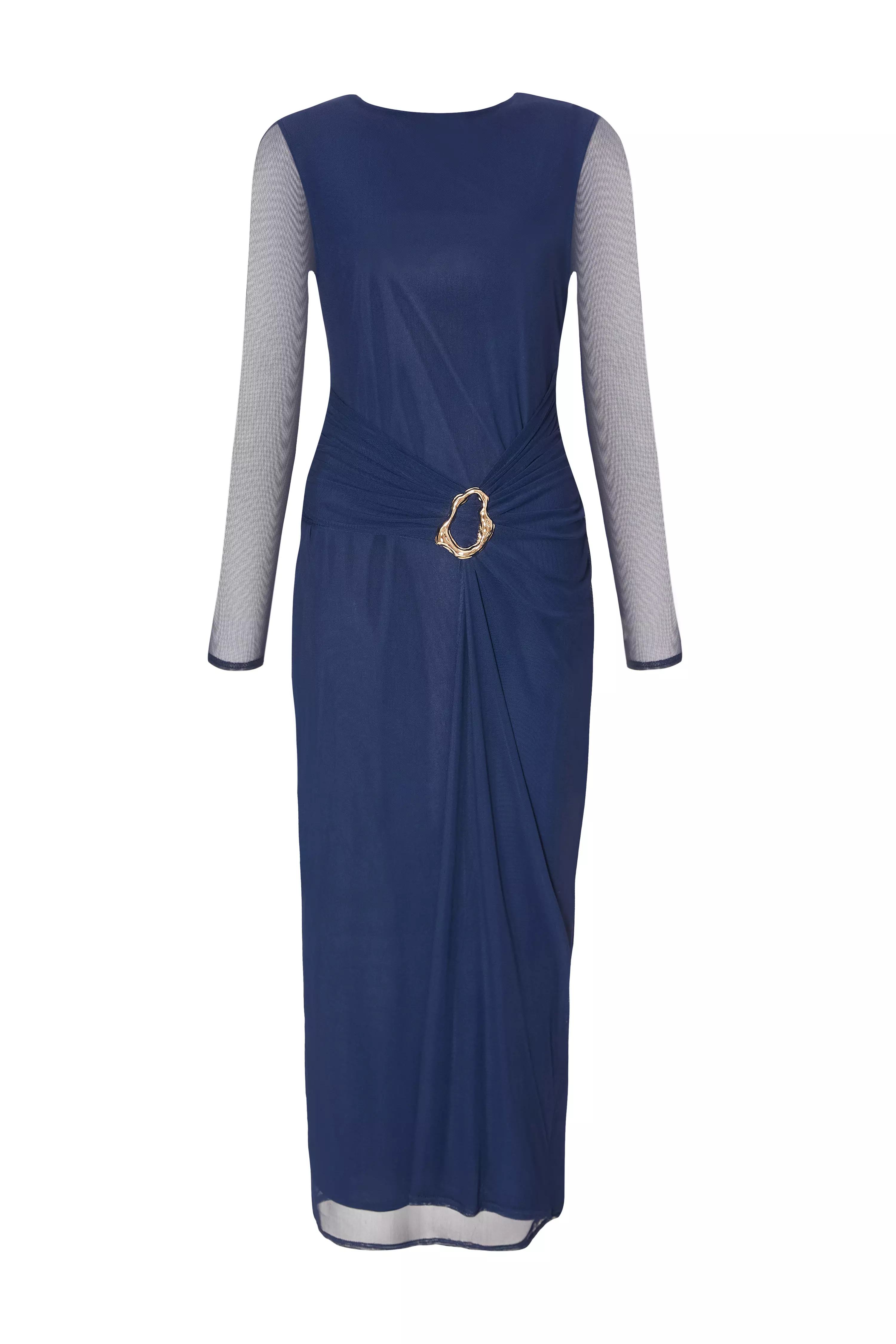 Navy Mesh Buckle Midaxi Dress