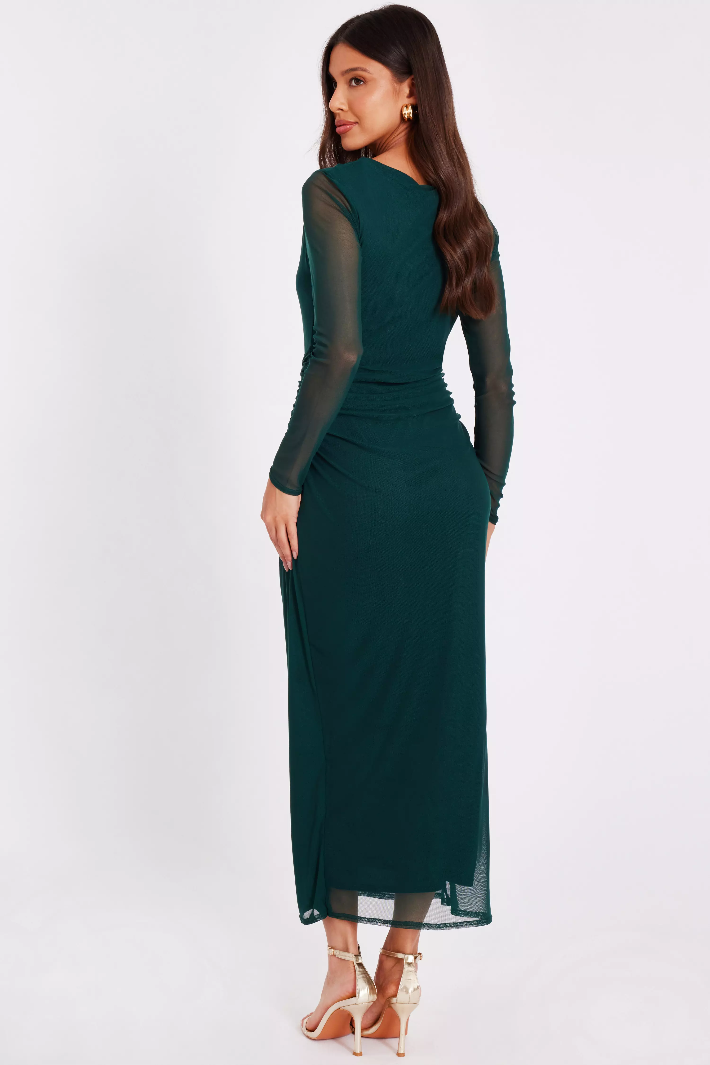 Bottle Green Mesh Buckle Midaxi Dress