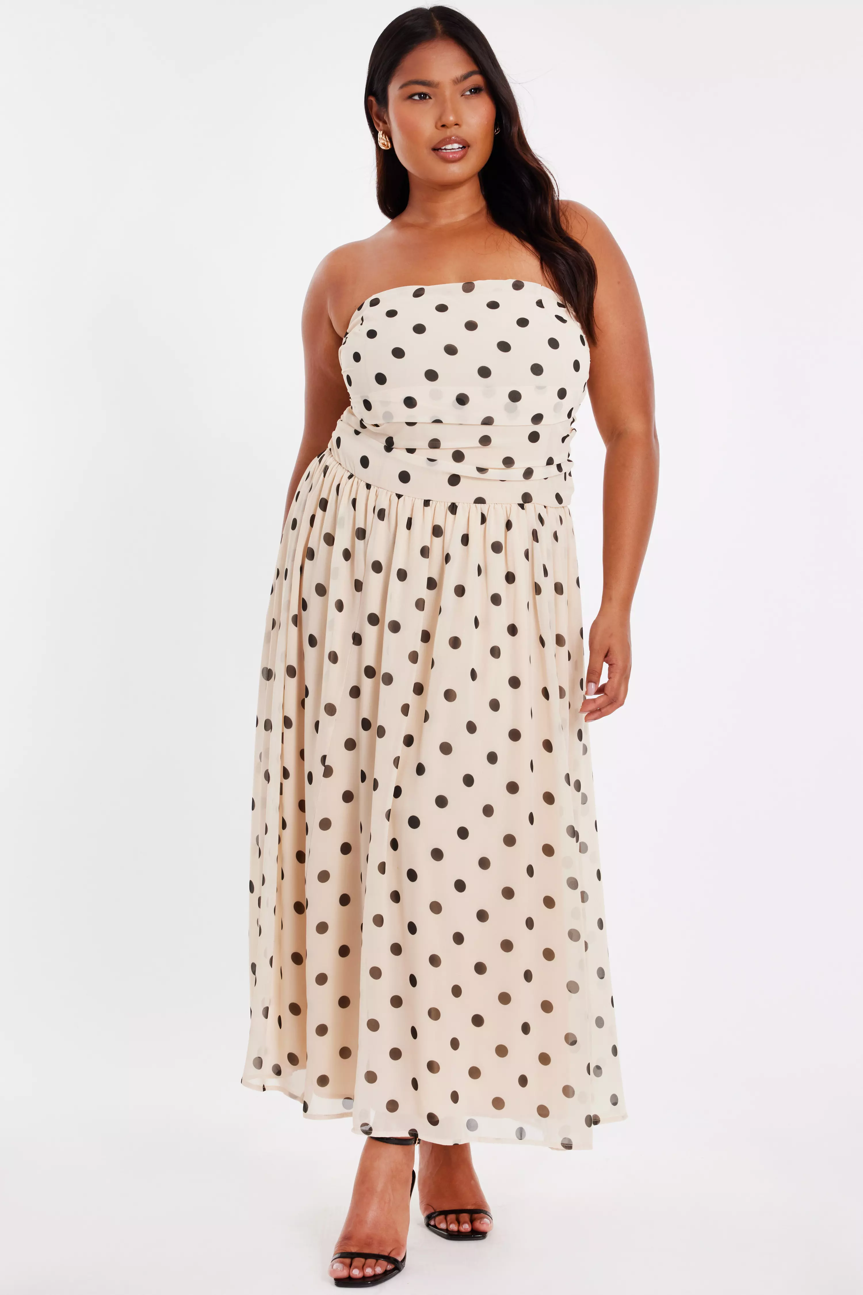 Curve Stone Chiffon Polka Dot Midi Dress