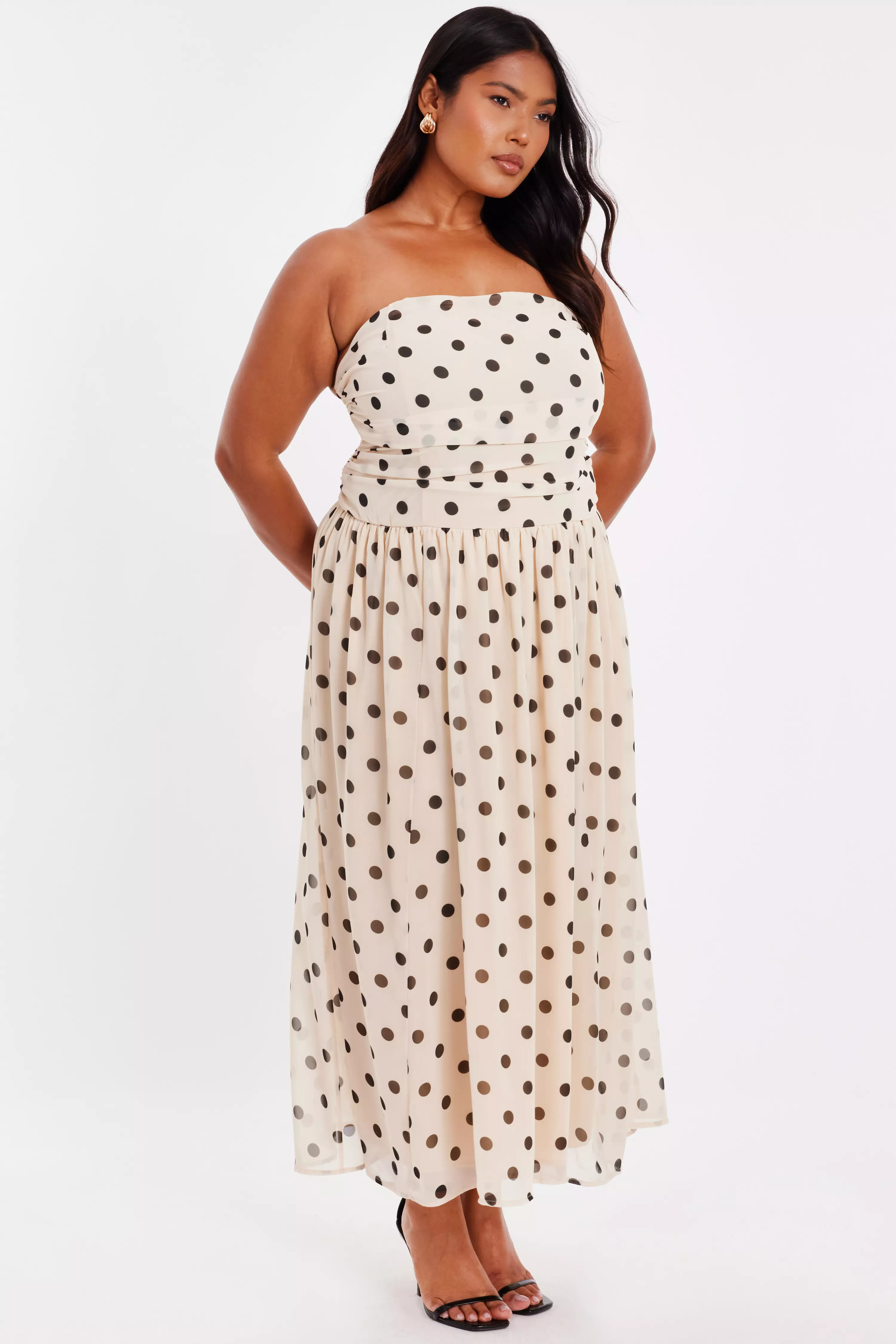 Curve Stone Chiffon Polka Dot Midi Dress