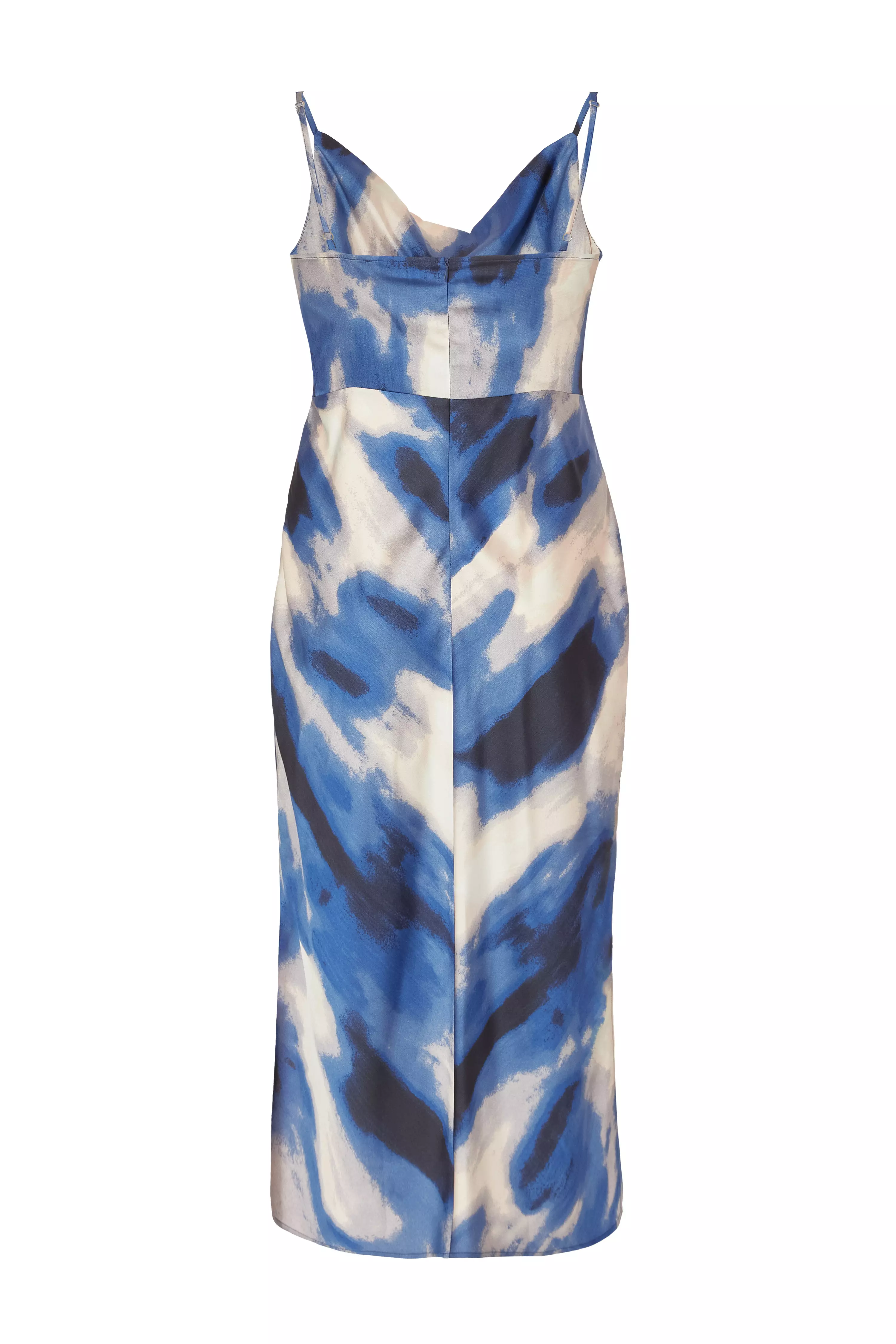 Curve Blue Satin Marble Midaxi Dress