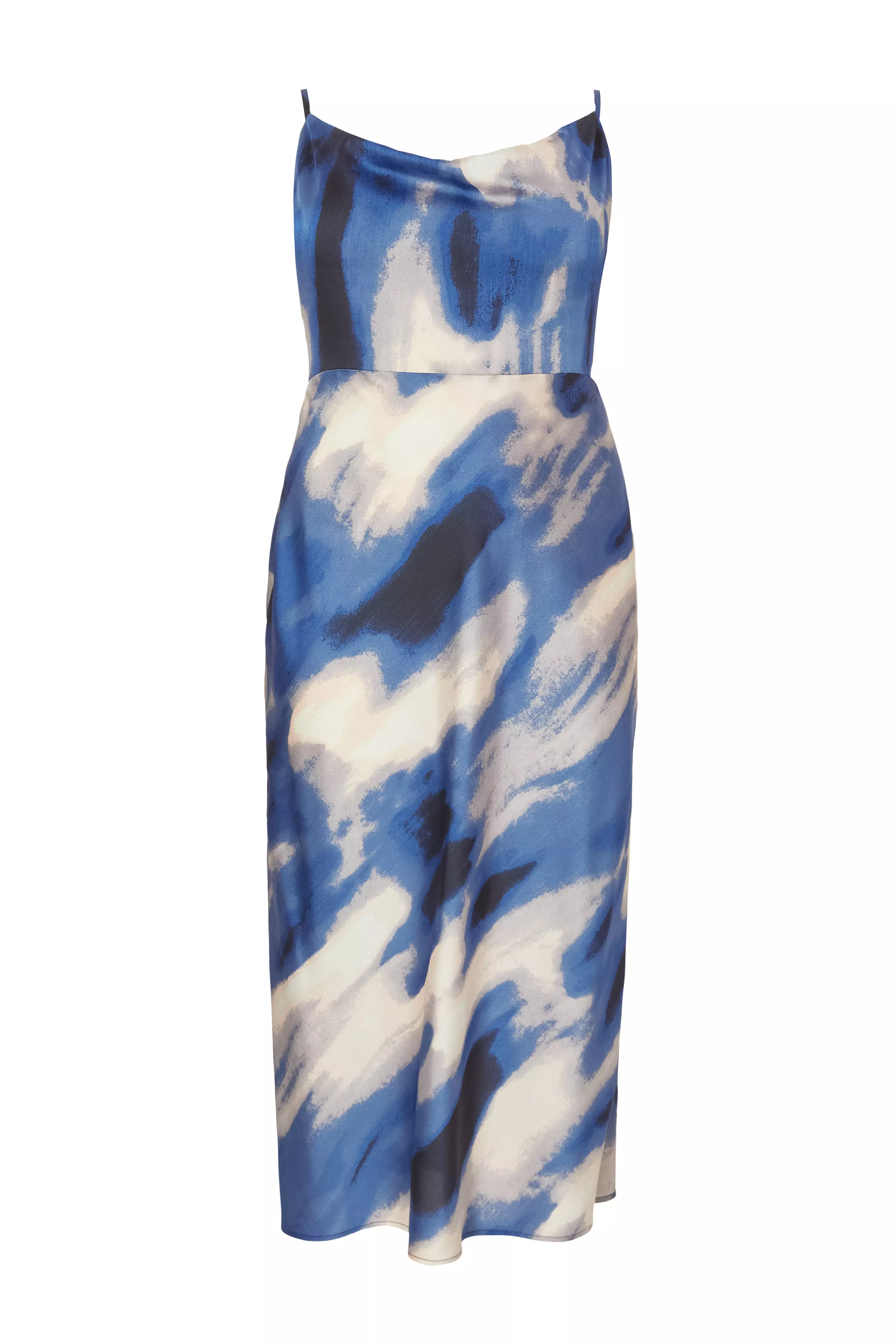Curve Blue Satin Marble Midaxi Dress