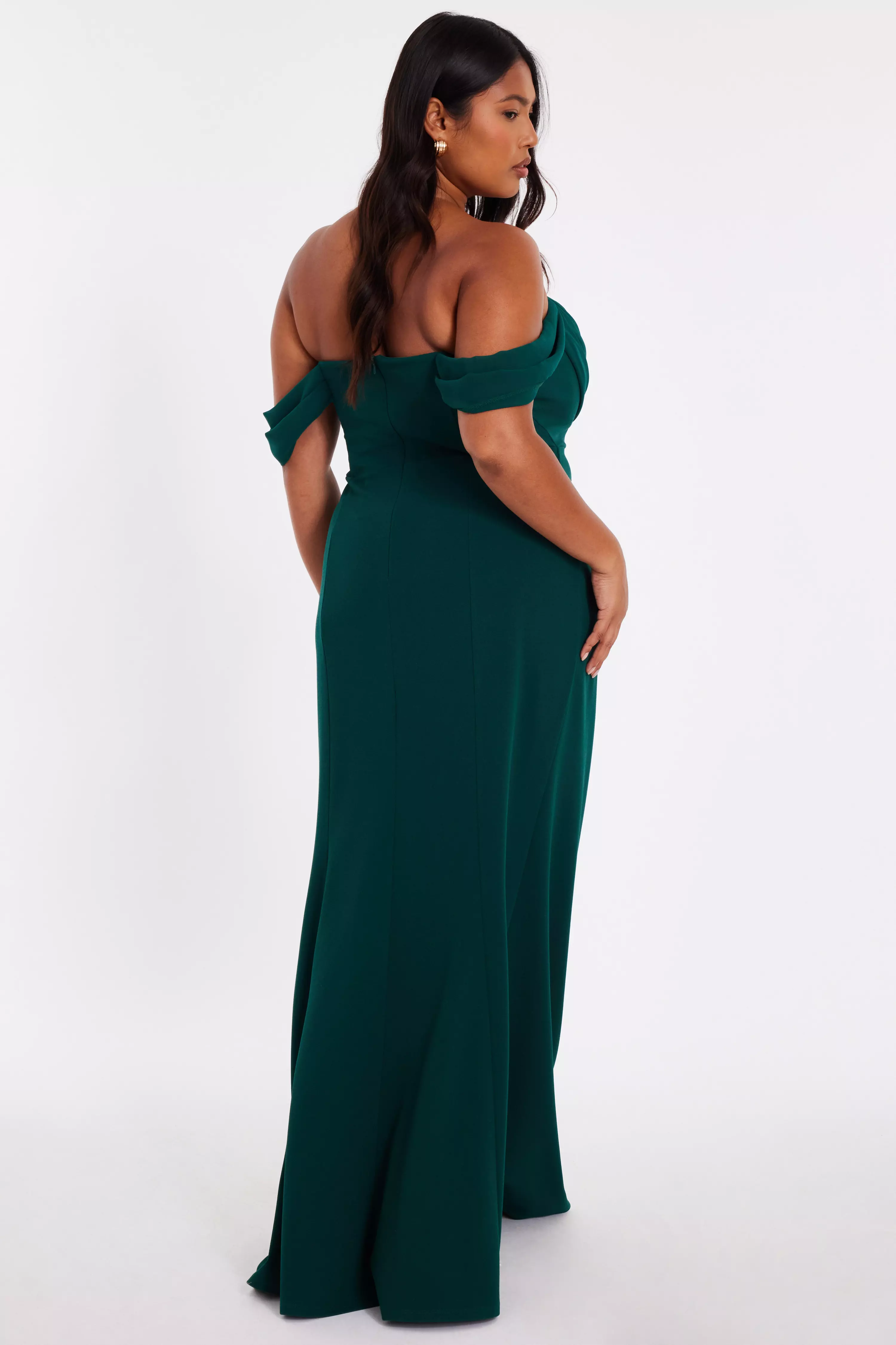 Curve Bottle Green Chiffon Bardot Maxi Dress