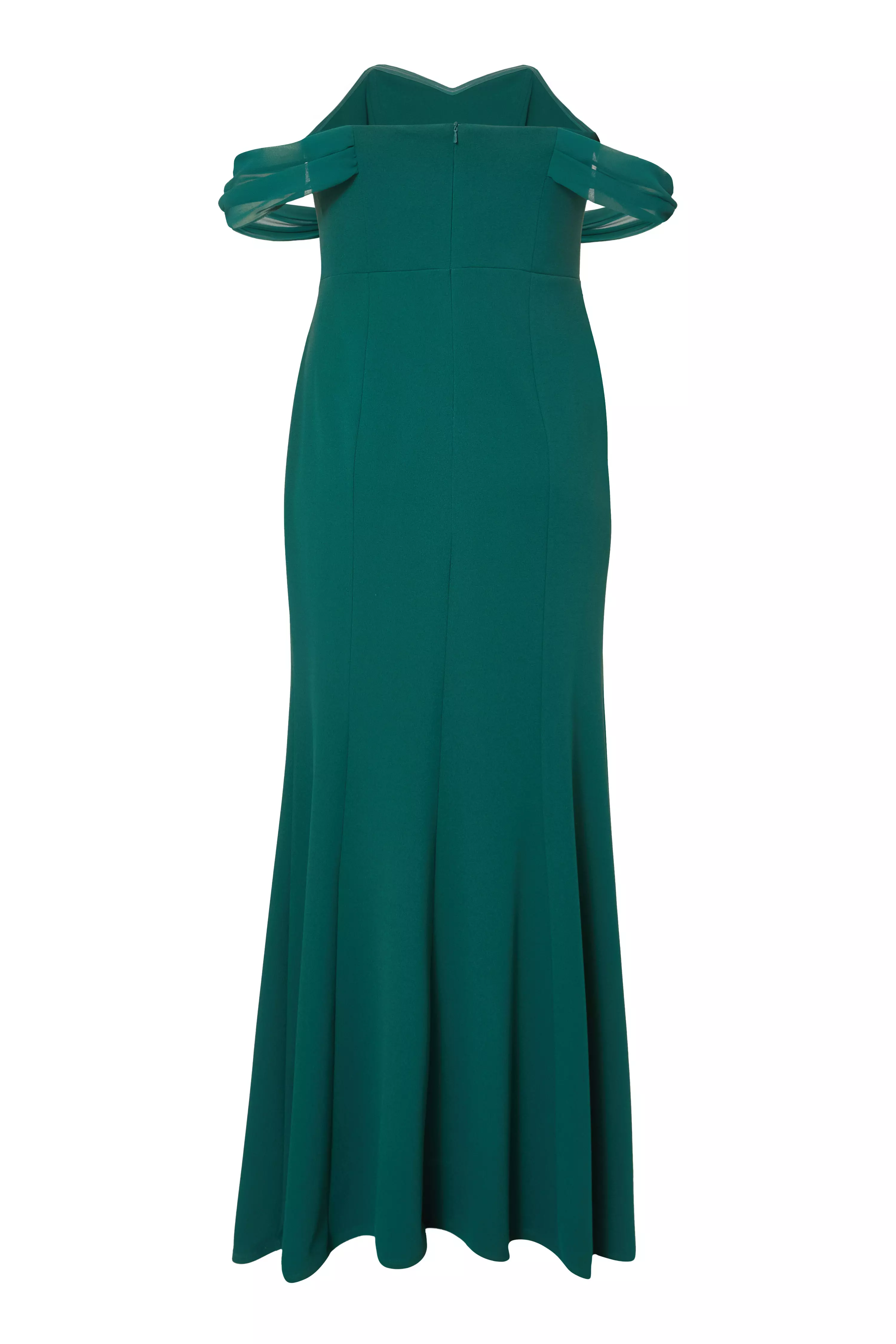 Curve Bottle Green Chiffon Bardot Maxi Dress
