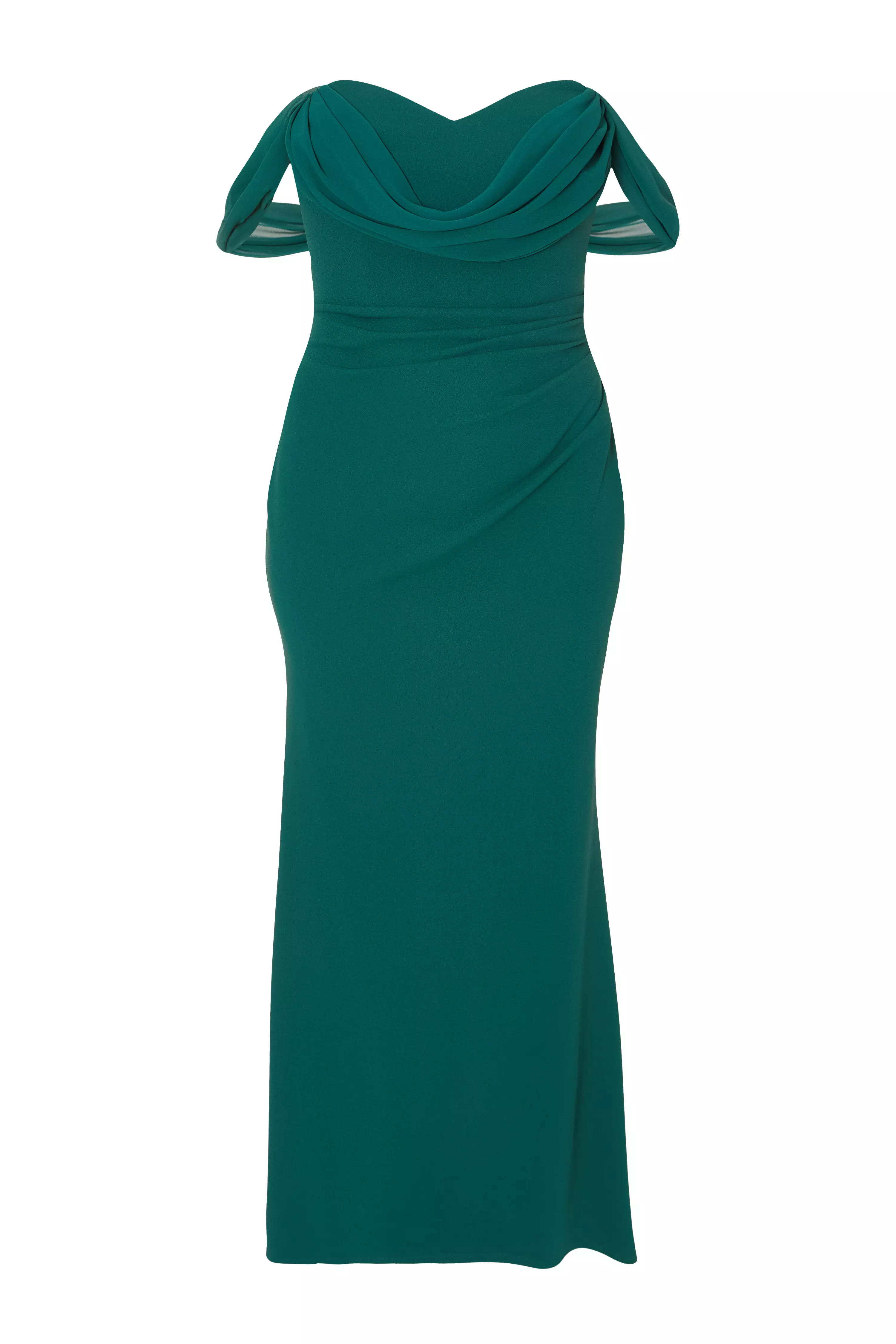 Curve Bottle Green Chiffon Bardot Maxi Dress