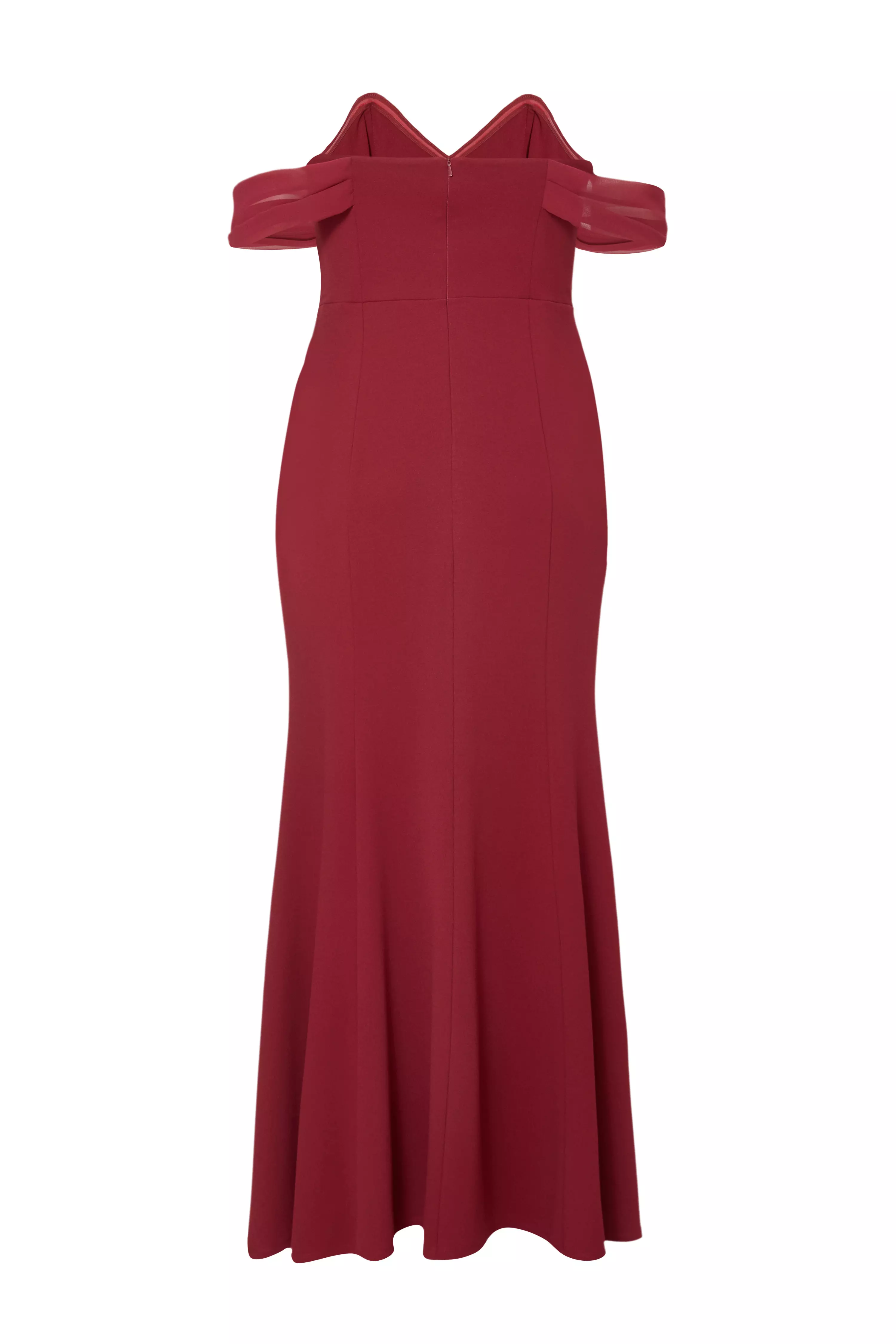 Curve Dark Red Chiffon Bardot Maxi Dress