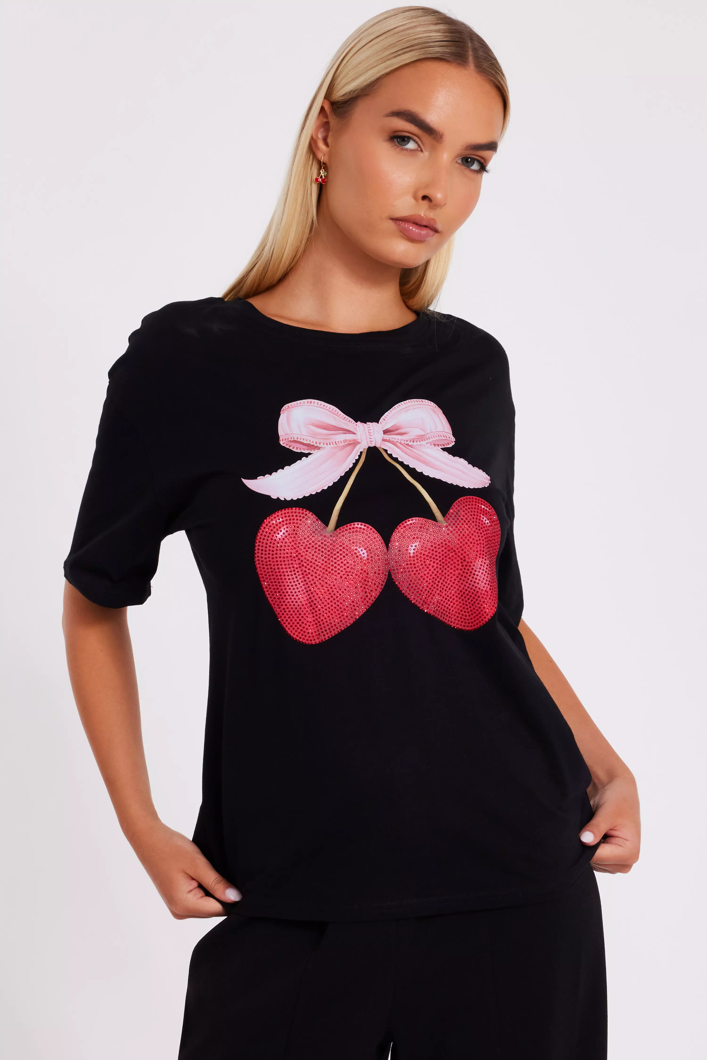 Black Cherry Print Boxy Top