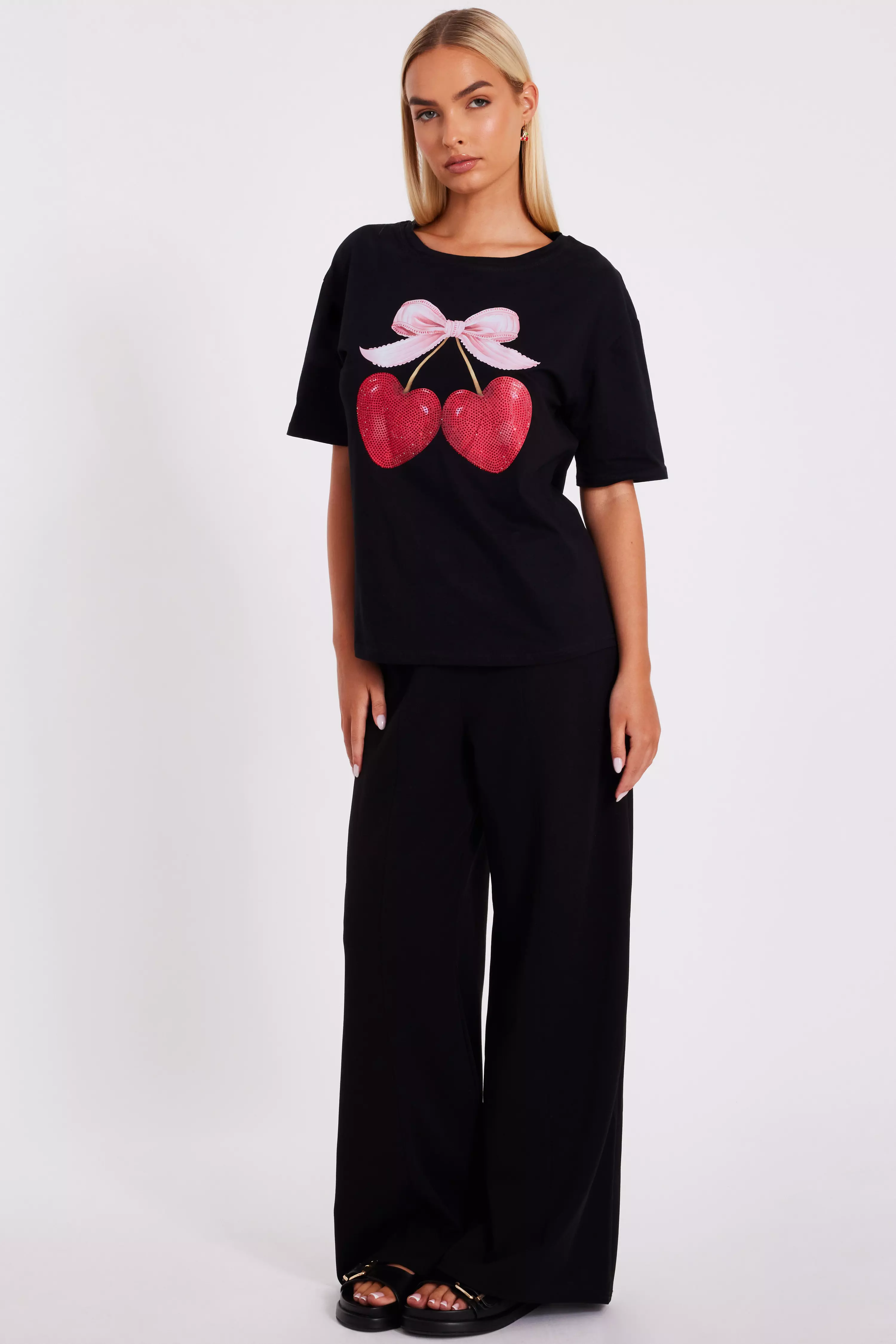 Black Cherry Print Boxy Top