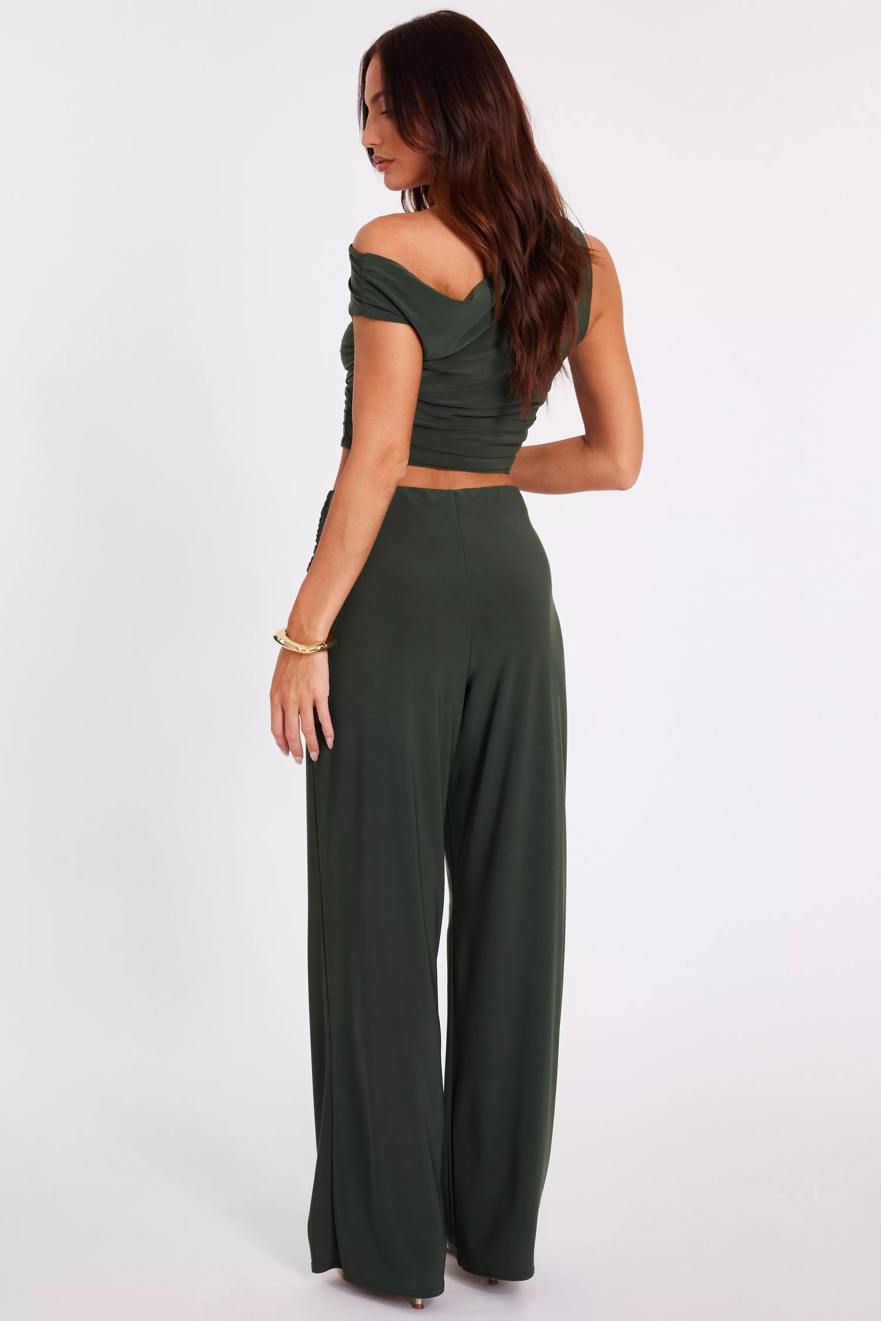 Khaki Buckle Wide Leg Trousers