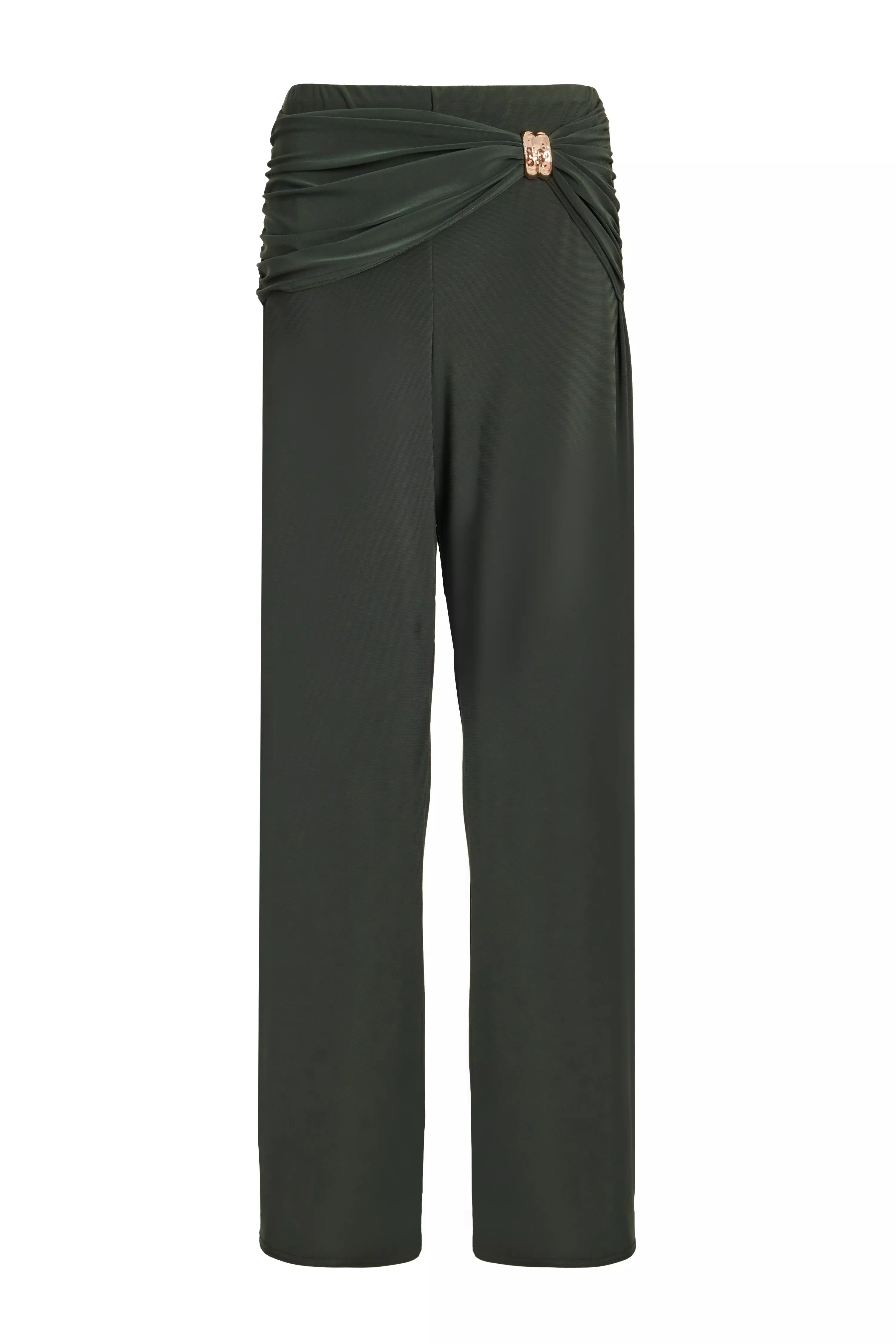 Khaki Buckle Wide Leg Trousers