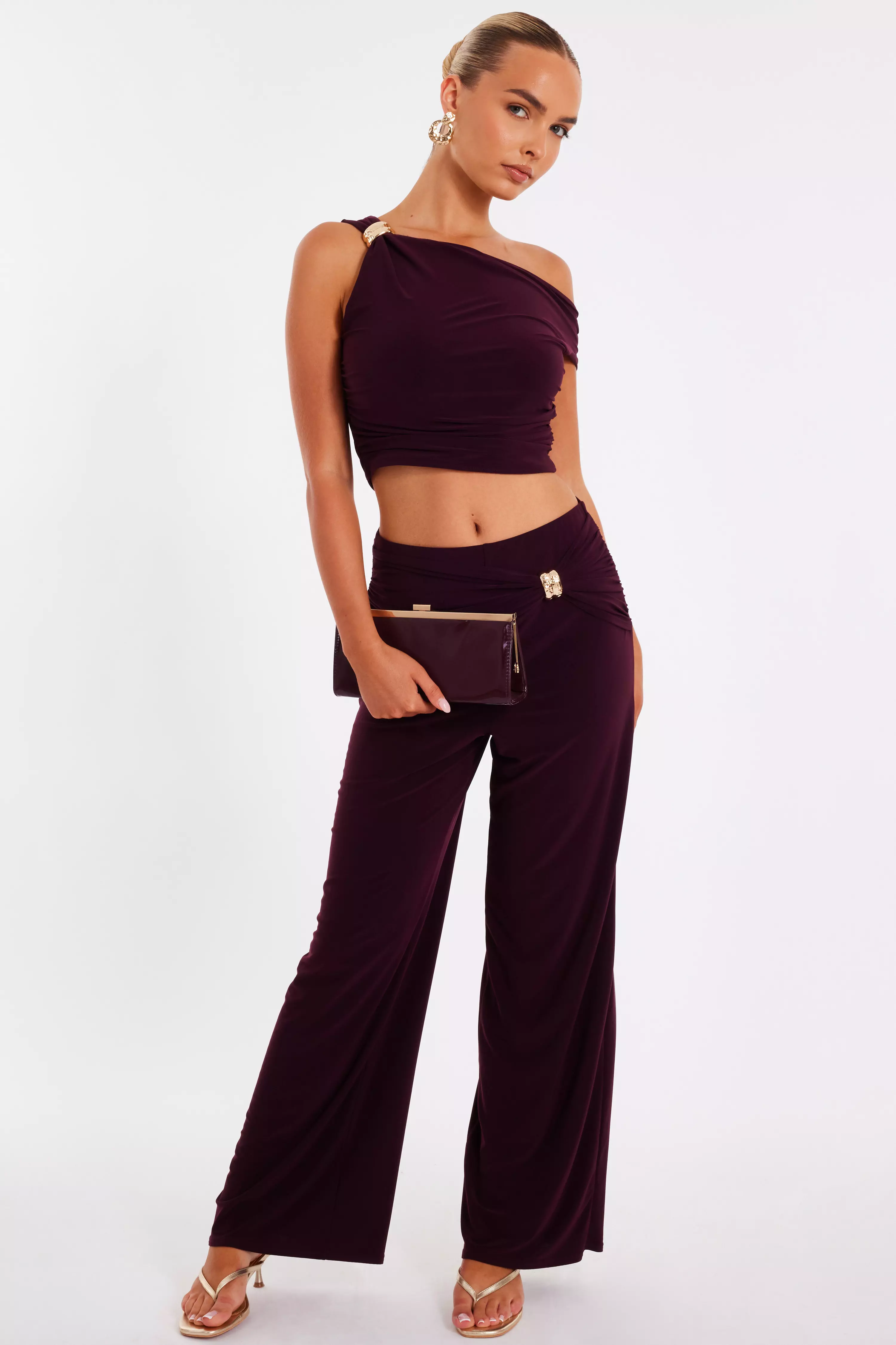 Plum Buckle Wide Leg Trousers