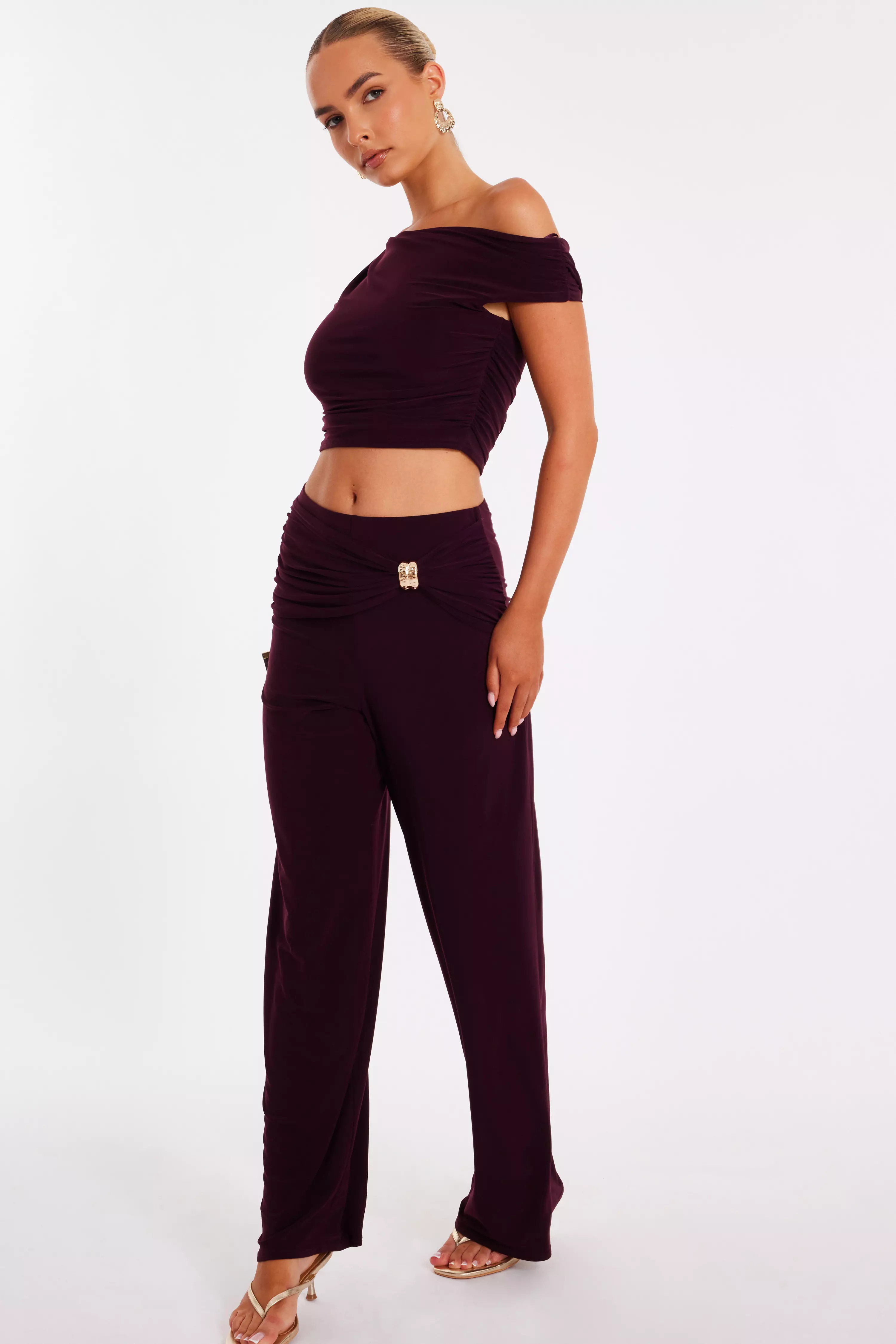Plum Buckle Wide Leg Trousers