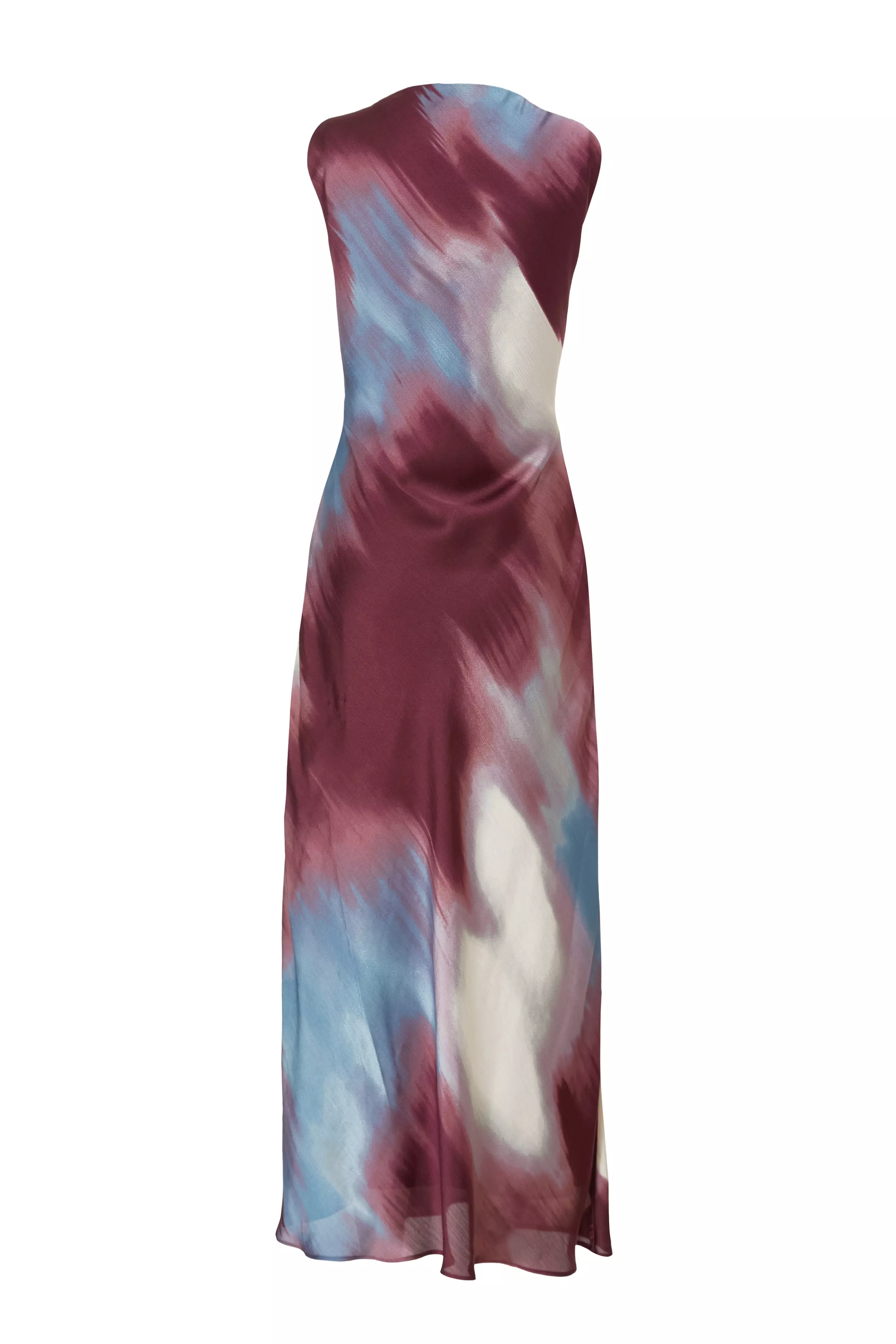 Dark Red Printed Satin Midaxi Dress