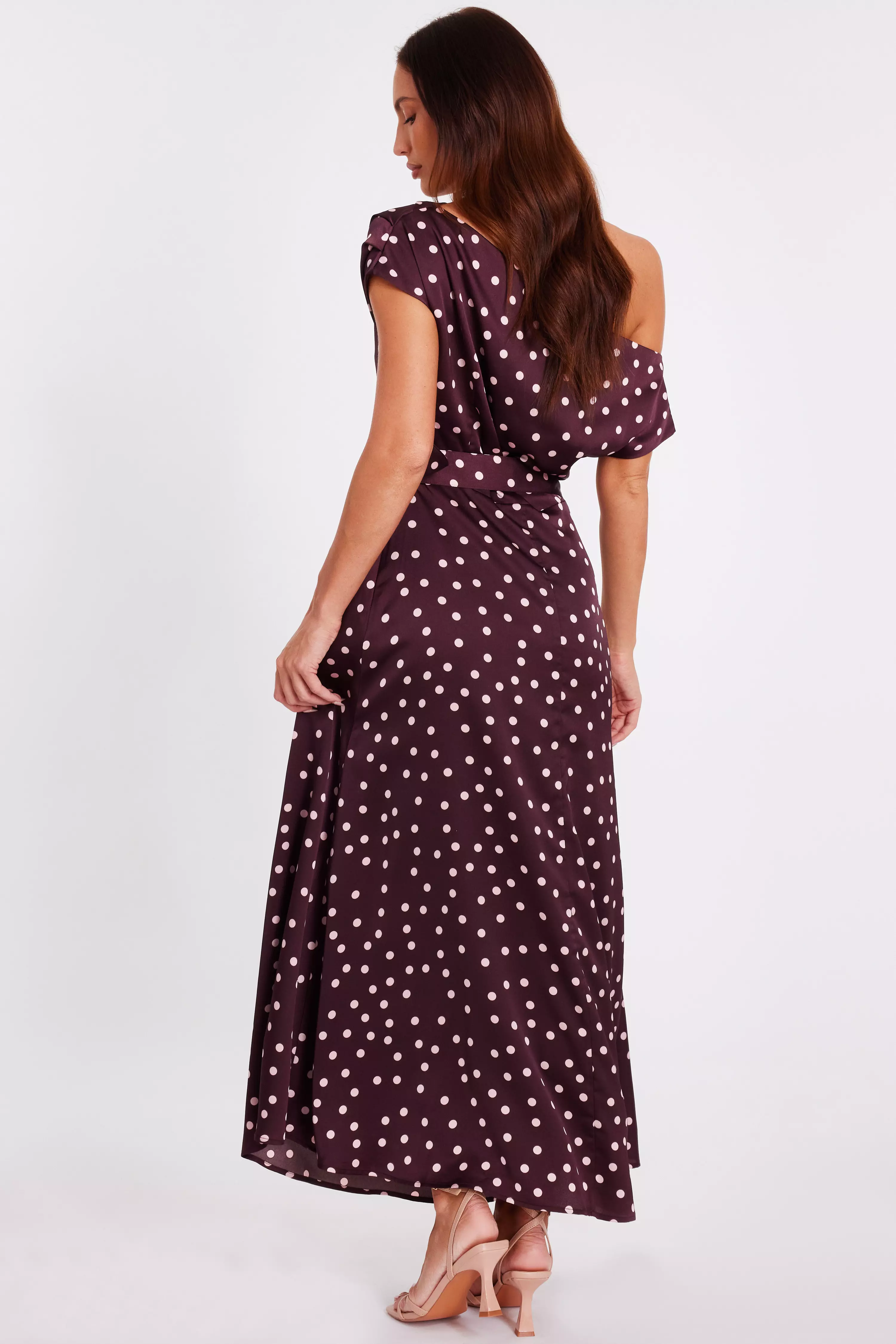 Dark Red Polka Dot Midaxi Dress