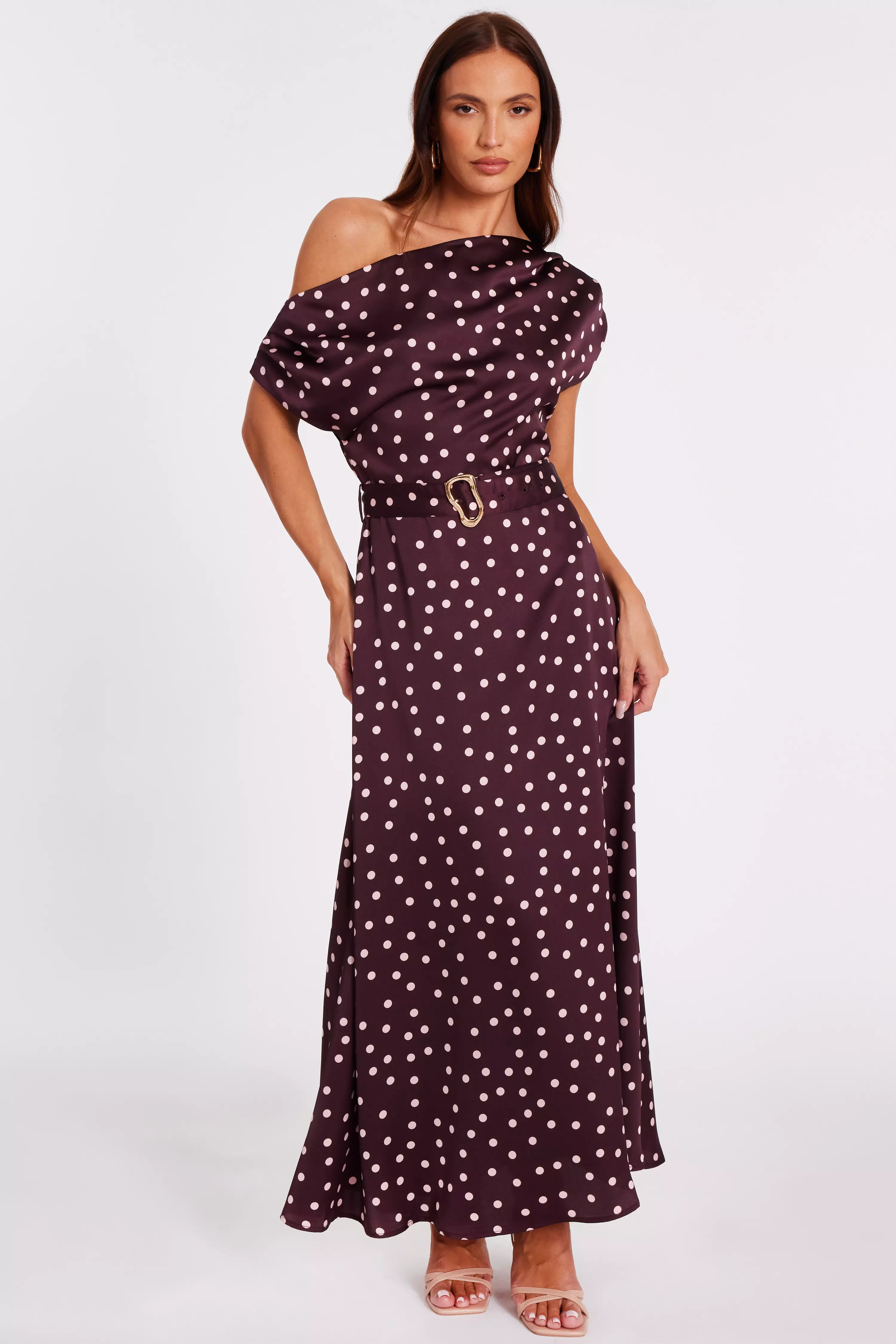 Dark Red Polka Dot Midaxi Dress