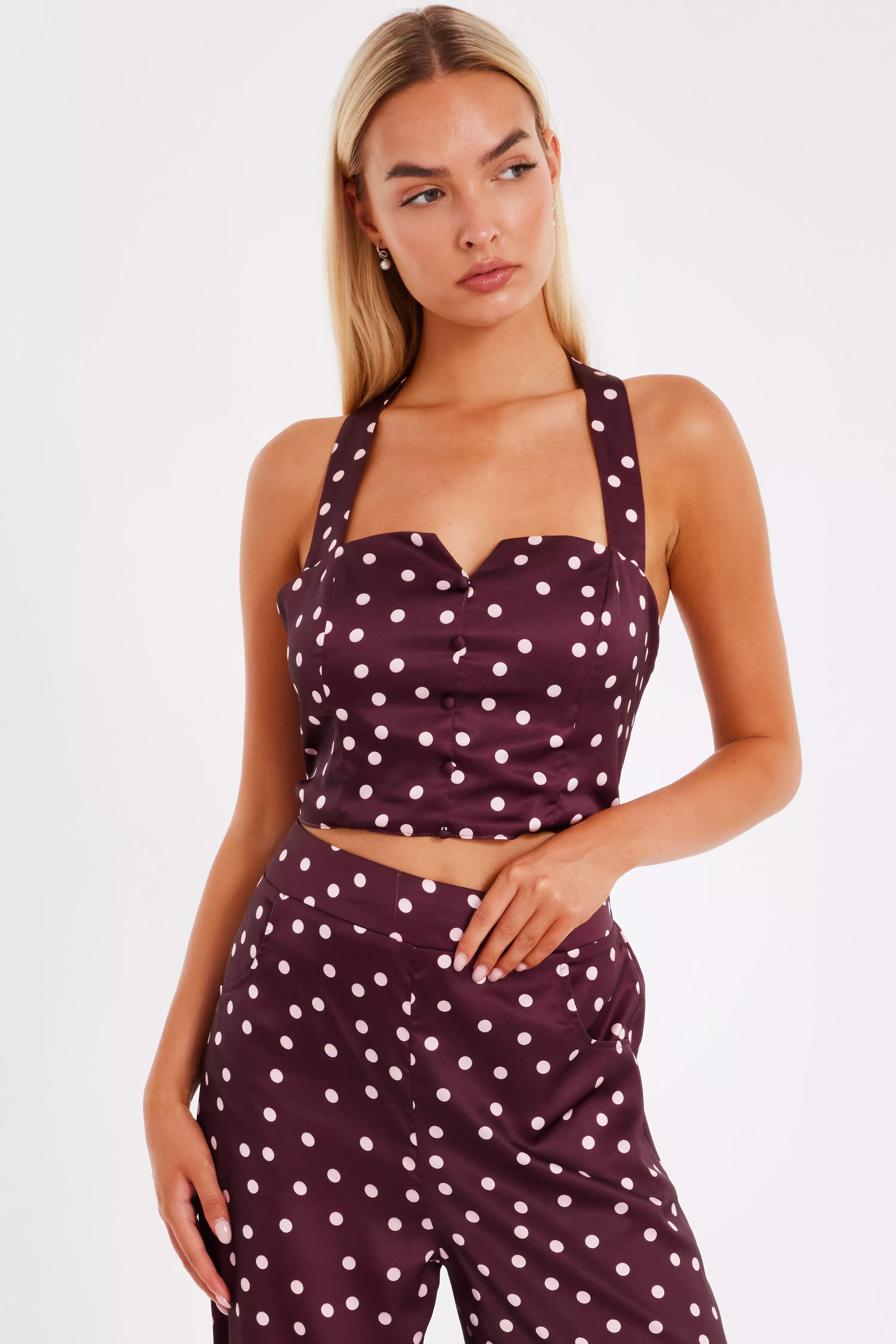 Dark Red Polka Dot Crop Top